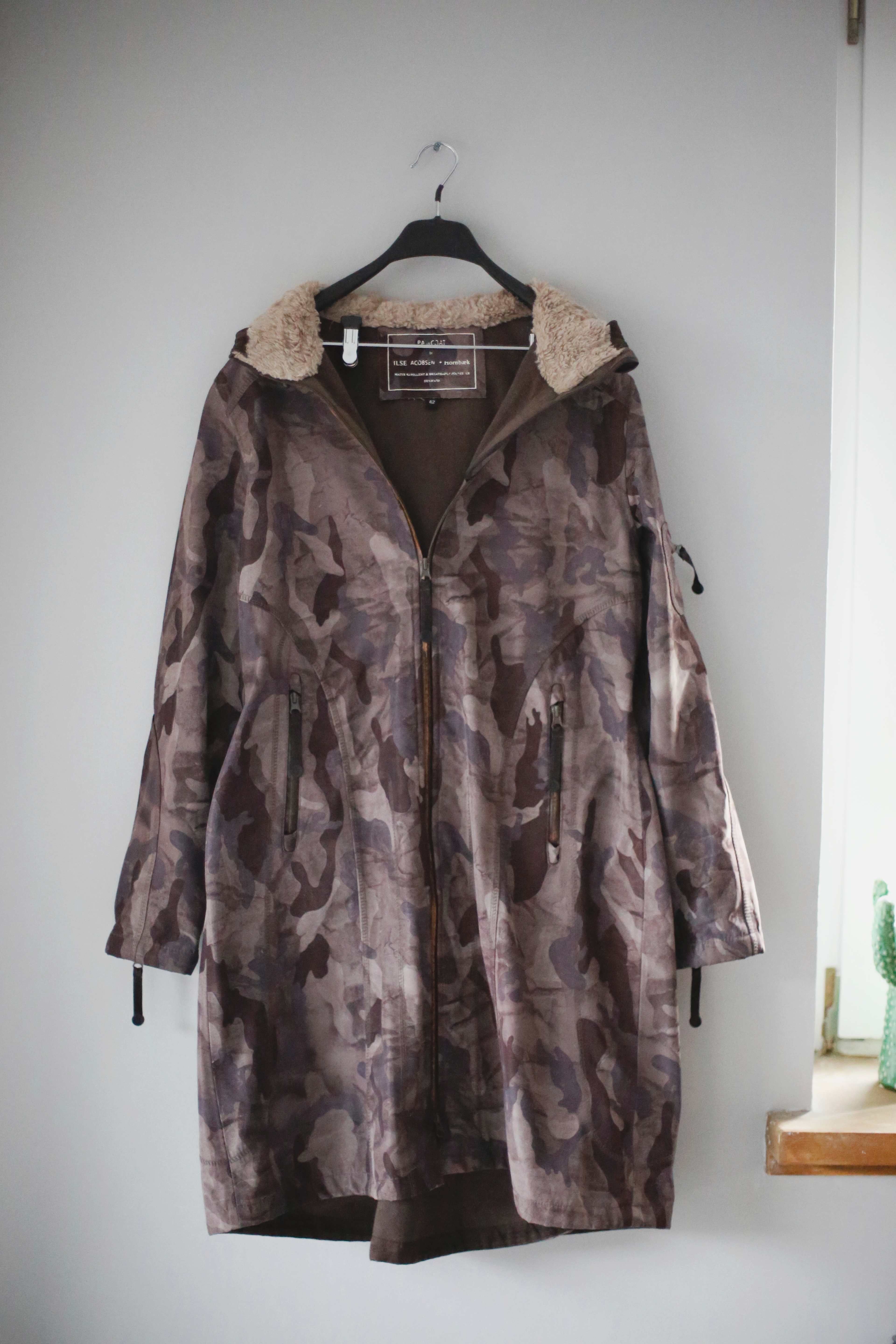 Ilse Jacobsen Hornbaek Regenmantel Camouflage braun 42 XL basic Regenjacke Mantel Trenchcoat