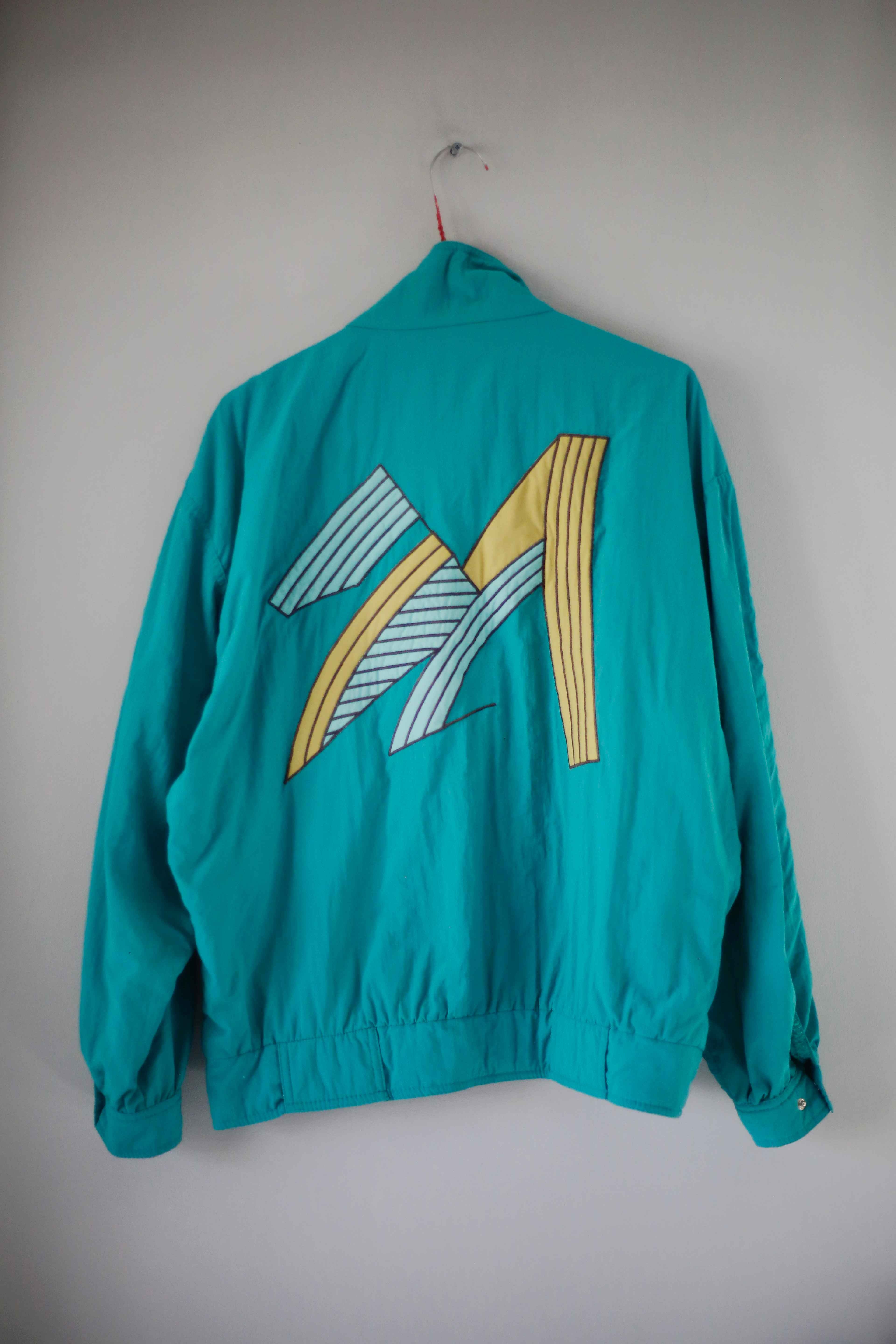 True Vintage Adidas jacke Blouson Bomberjacke Türkis Grün 38 M Blau Backprint