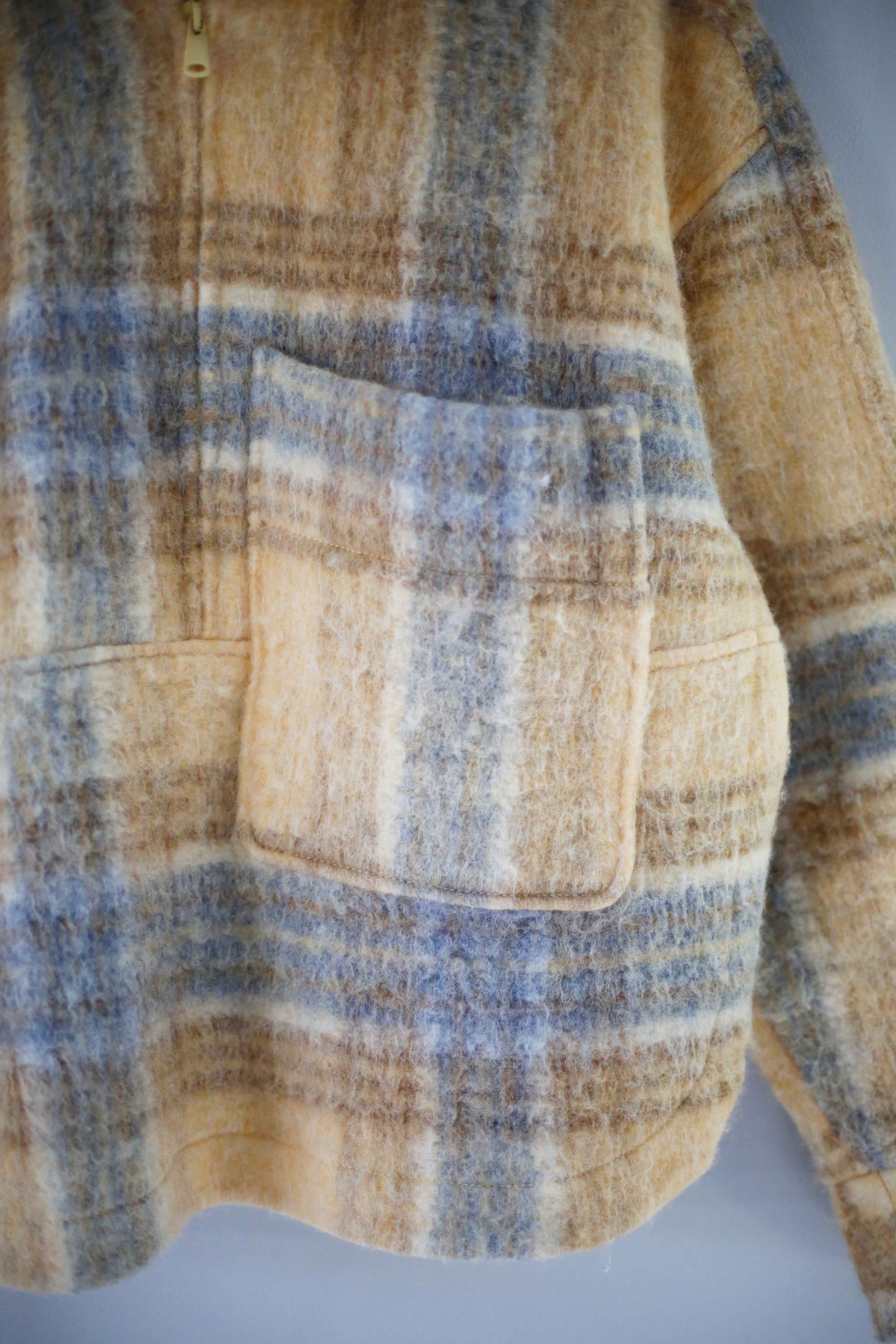 Zara Pullover Hoodie gelb gestrickt kariert Kapuzenpullover Überzieher 36 S