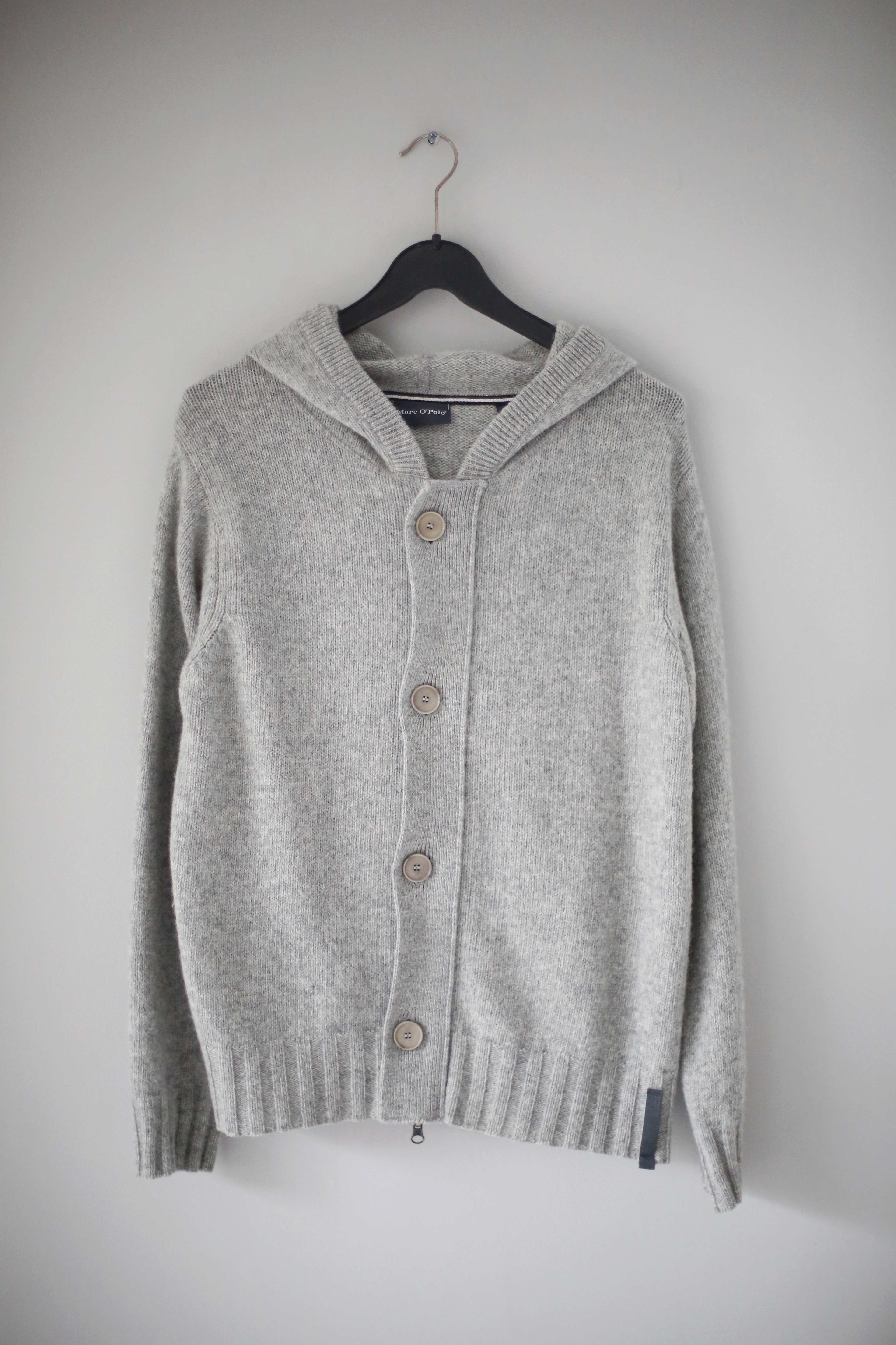 Marc O'Polo Strickjacke Grau S Schurwolle Kapuzenjacke Hoodie Cardigan