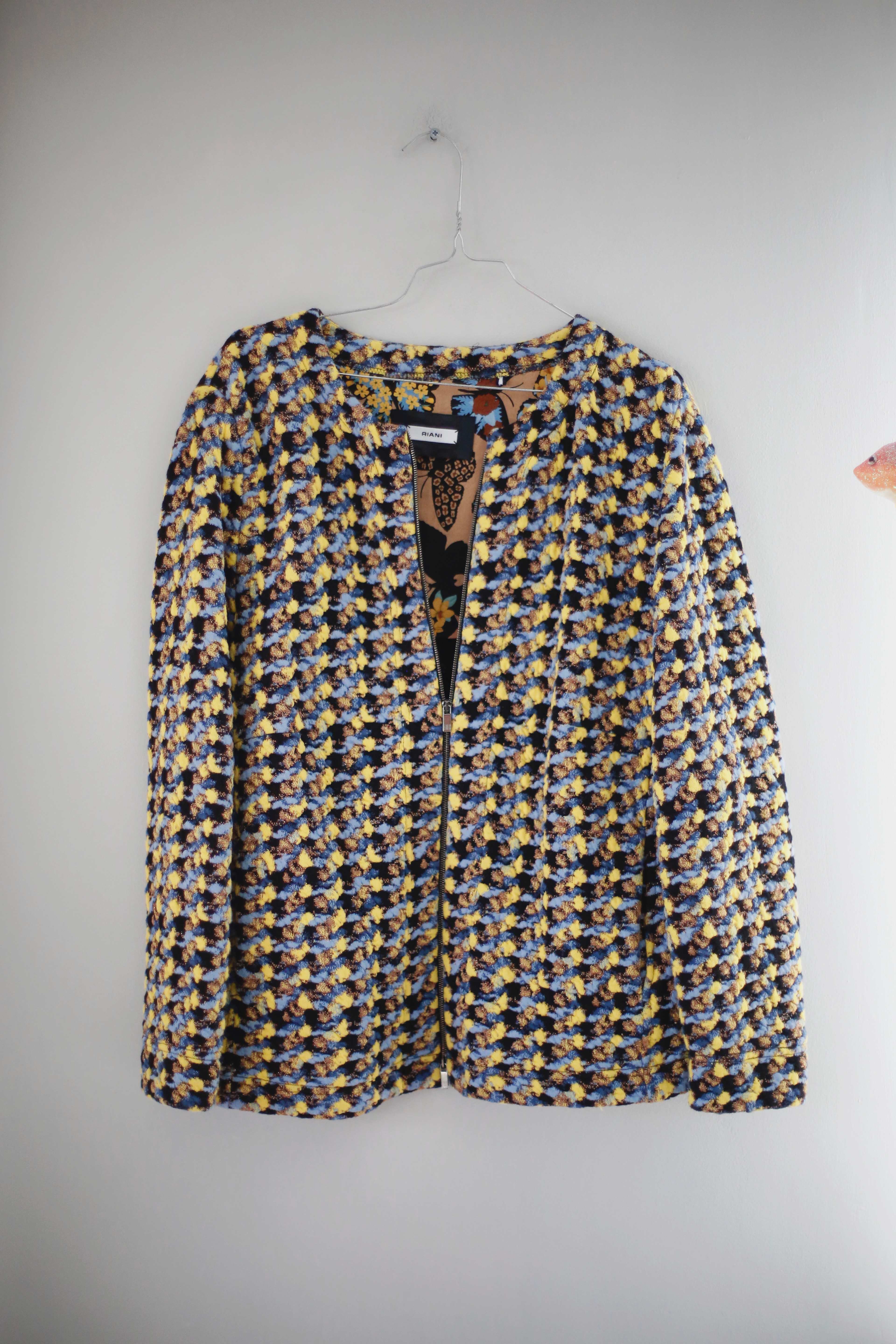 Riani Jacke Cardigan Strickjacke blau gelb 46 XL XXL Cardigan
