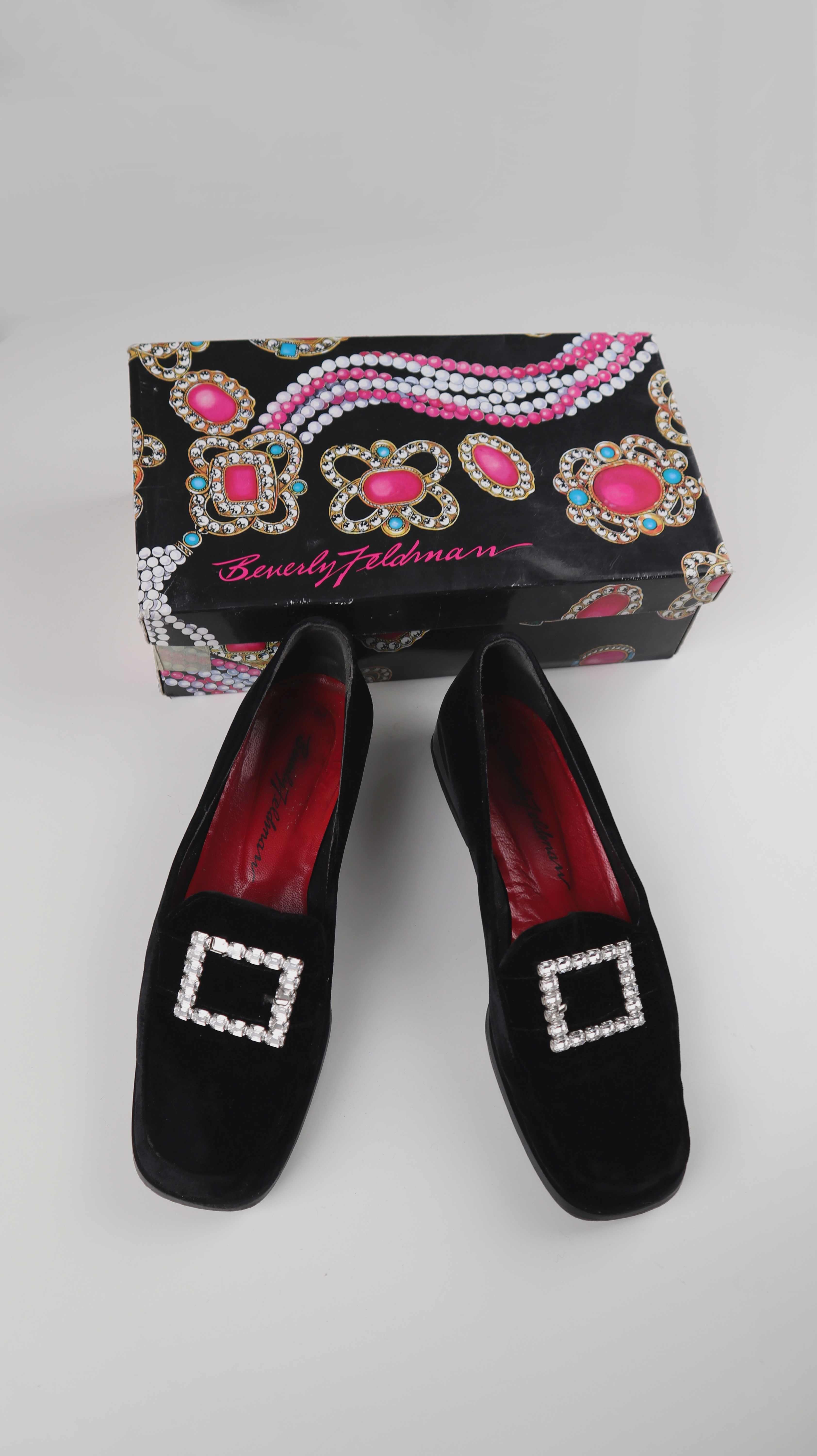 Beverly Feldmann Ballerinas Loafer schwarz Samt Mokassins 38 Schnalle