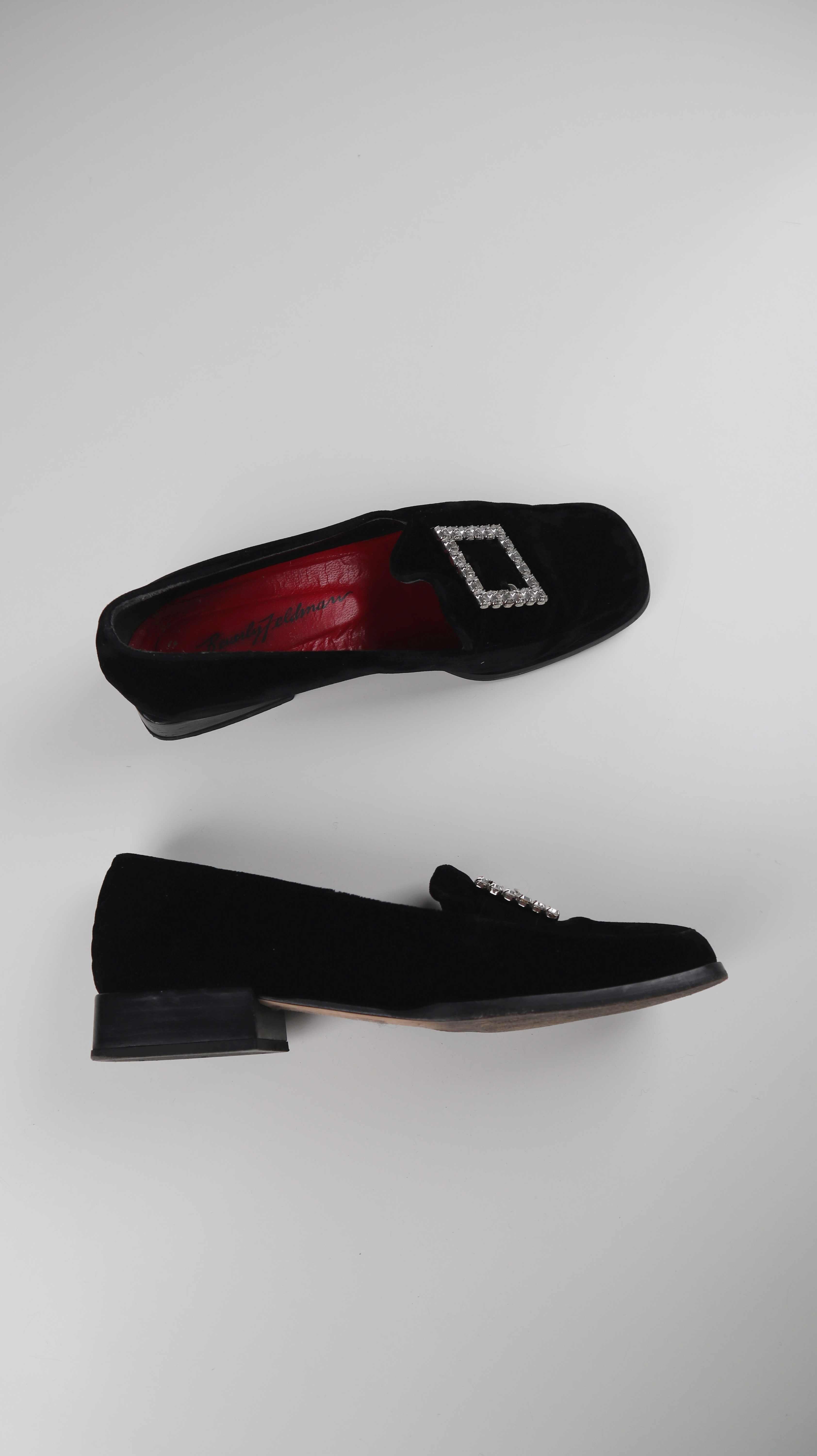 Beverly Feldmann Ballerinas Loafer schwarz Samt Mokassins 38 Schnalle