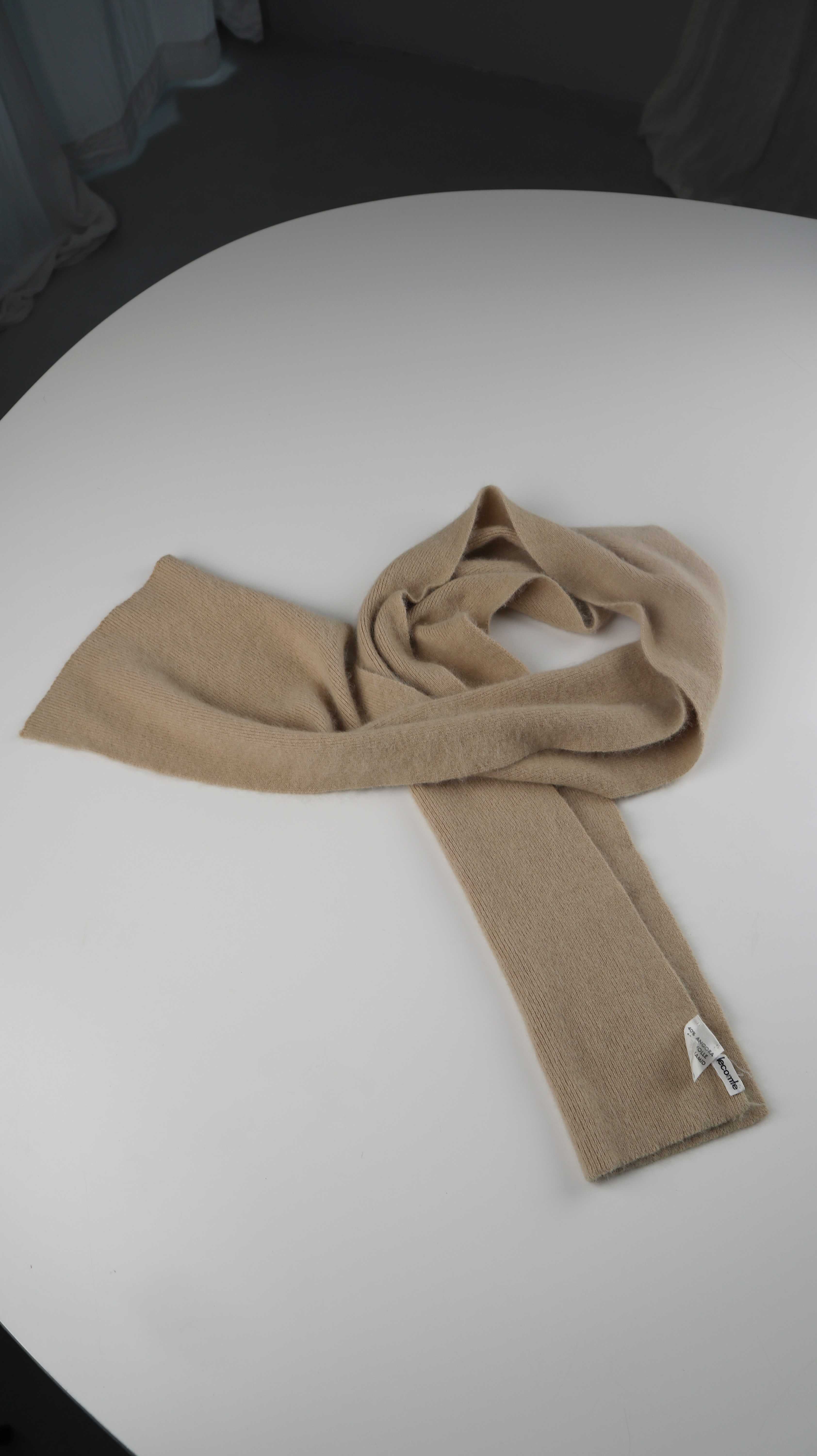 Lecomte Schal Creme Beige Angora Wolle Tuch gestrickt Strickschal