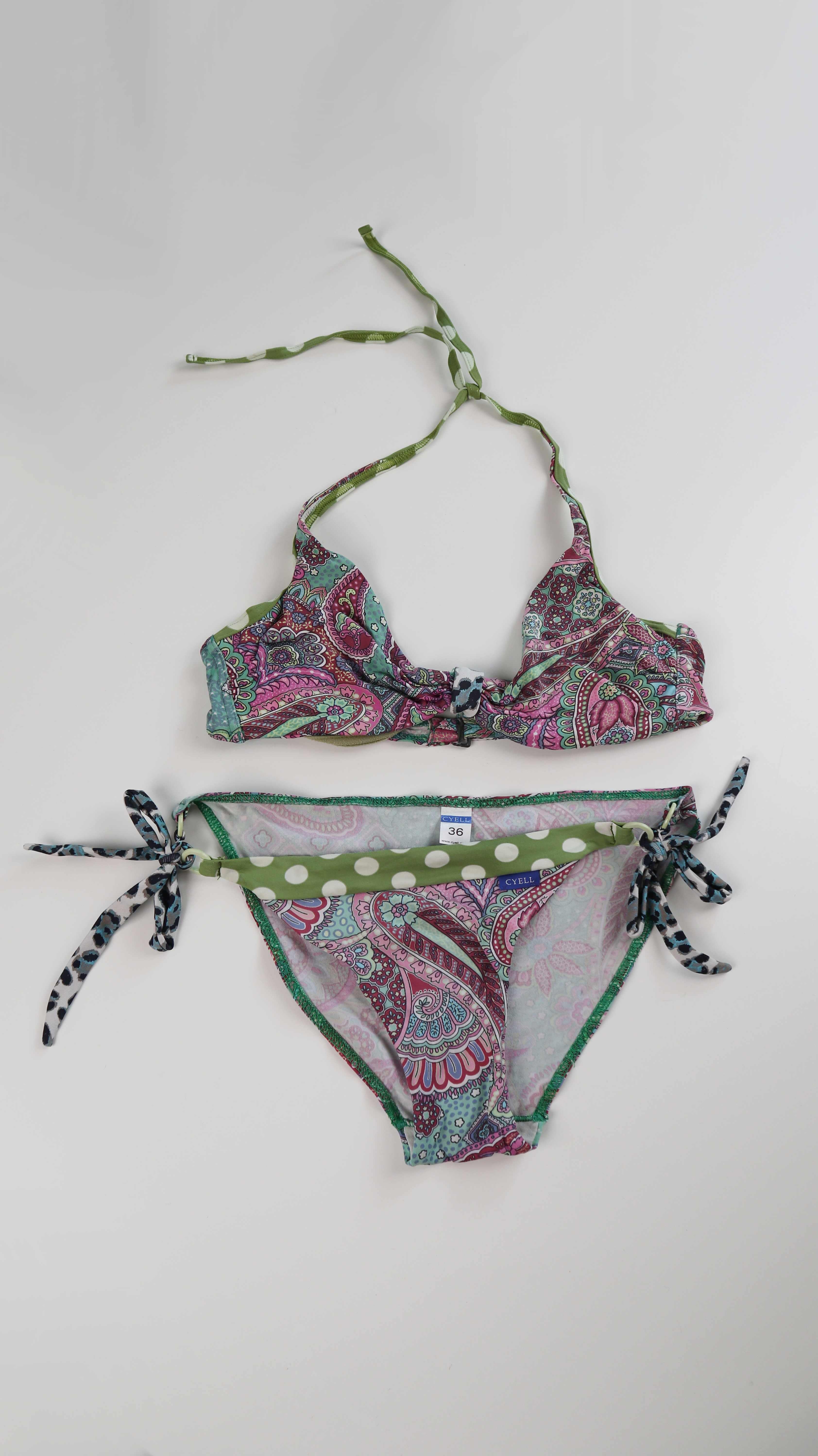 Cyell Bikini 38 bunt Paisley Badeanzug M grun rot rosa