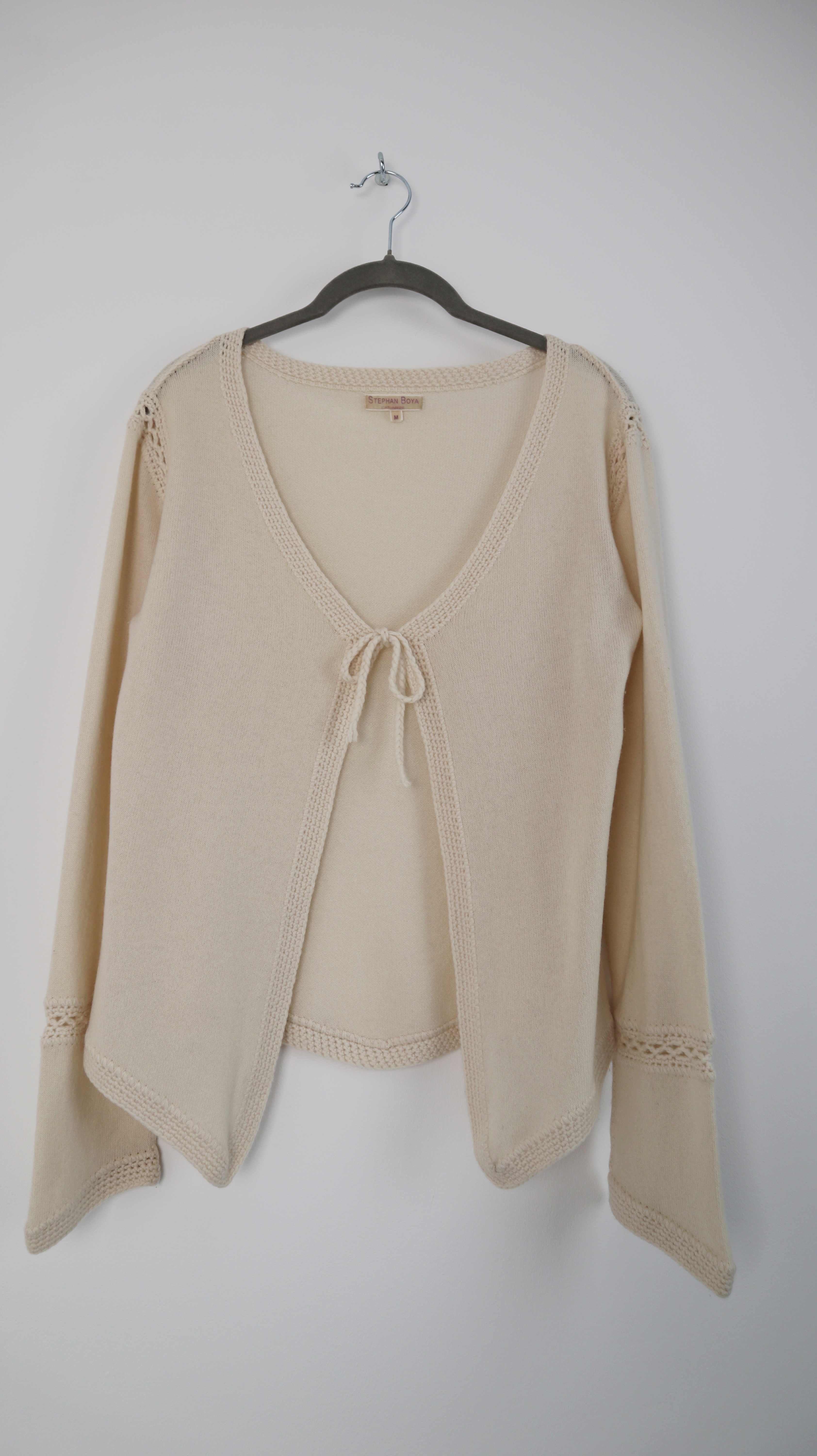 Stephan Boya Strickjacke Cardigan Creme Beige 38 M gebunden Cashmere