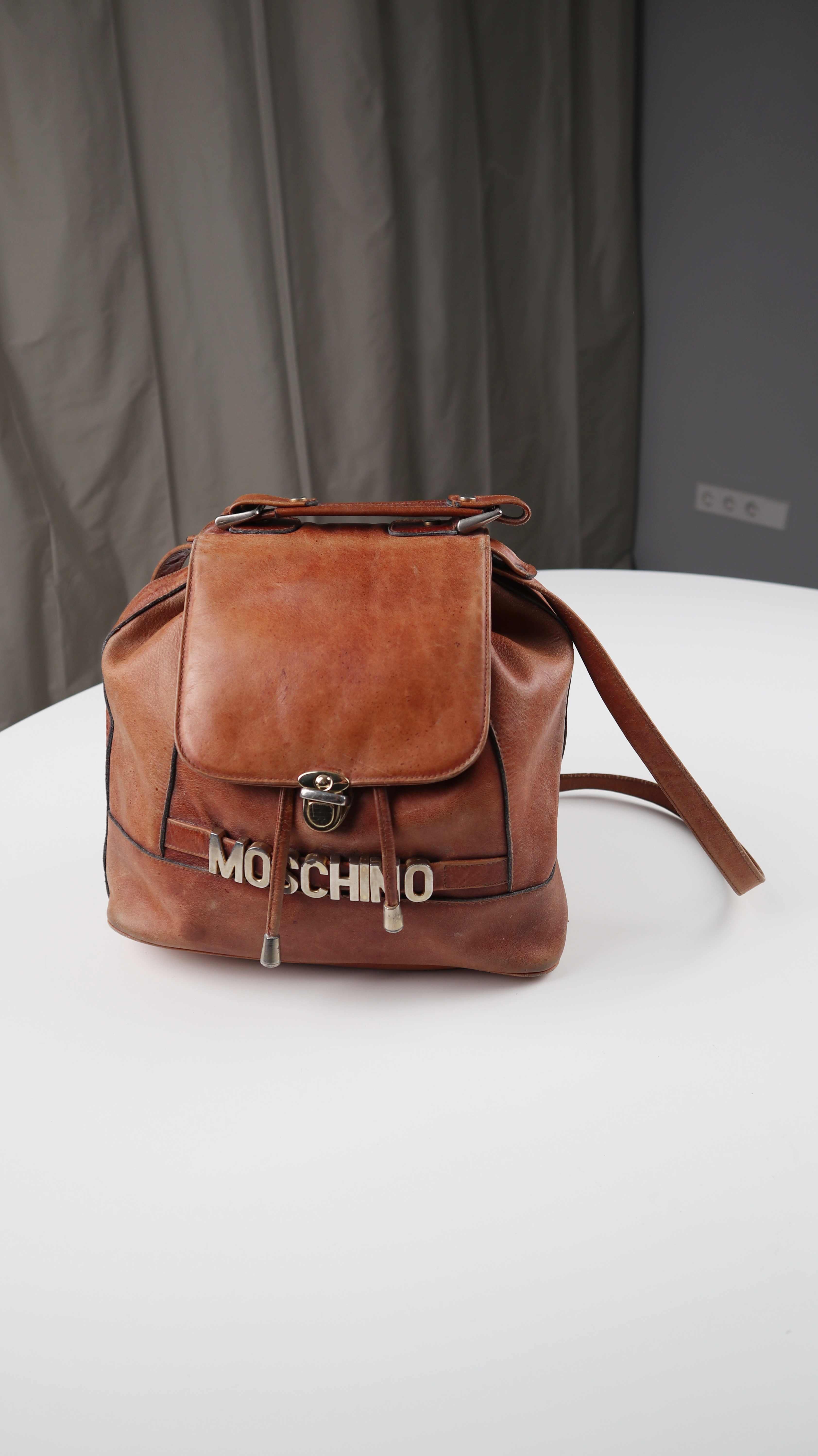 Moschino Tasche Ledertasche Umhängetasche braun true Vintage Beuteltasche