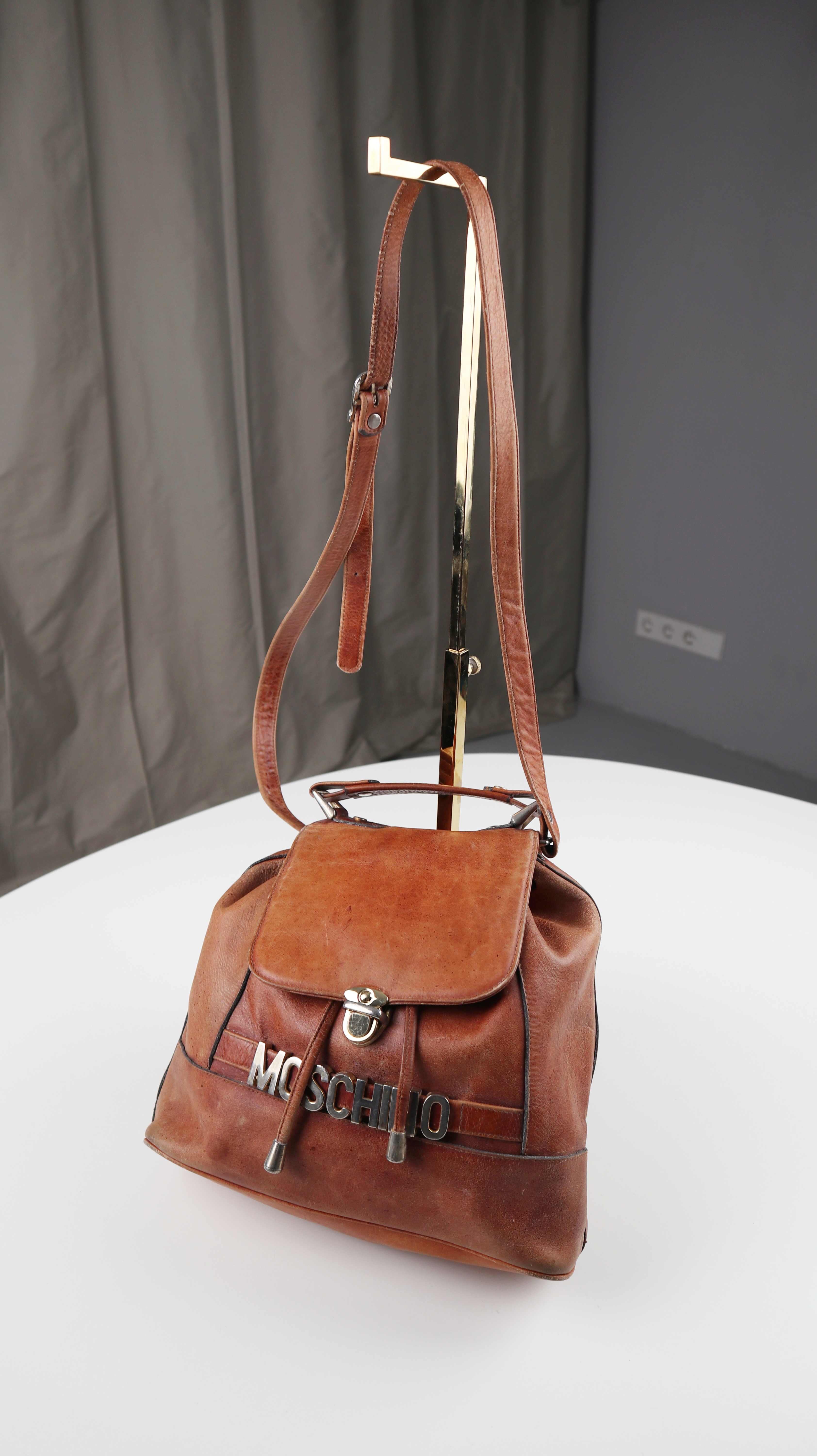 Moschino Tasche Ledertasche Umhängetasche braun true Vintage Beuteltasche
