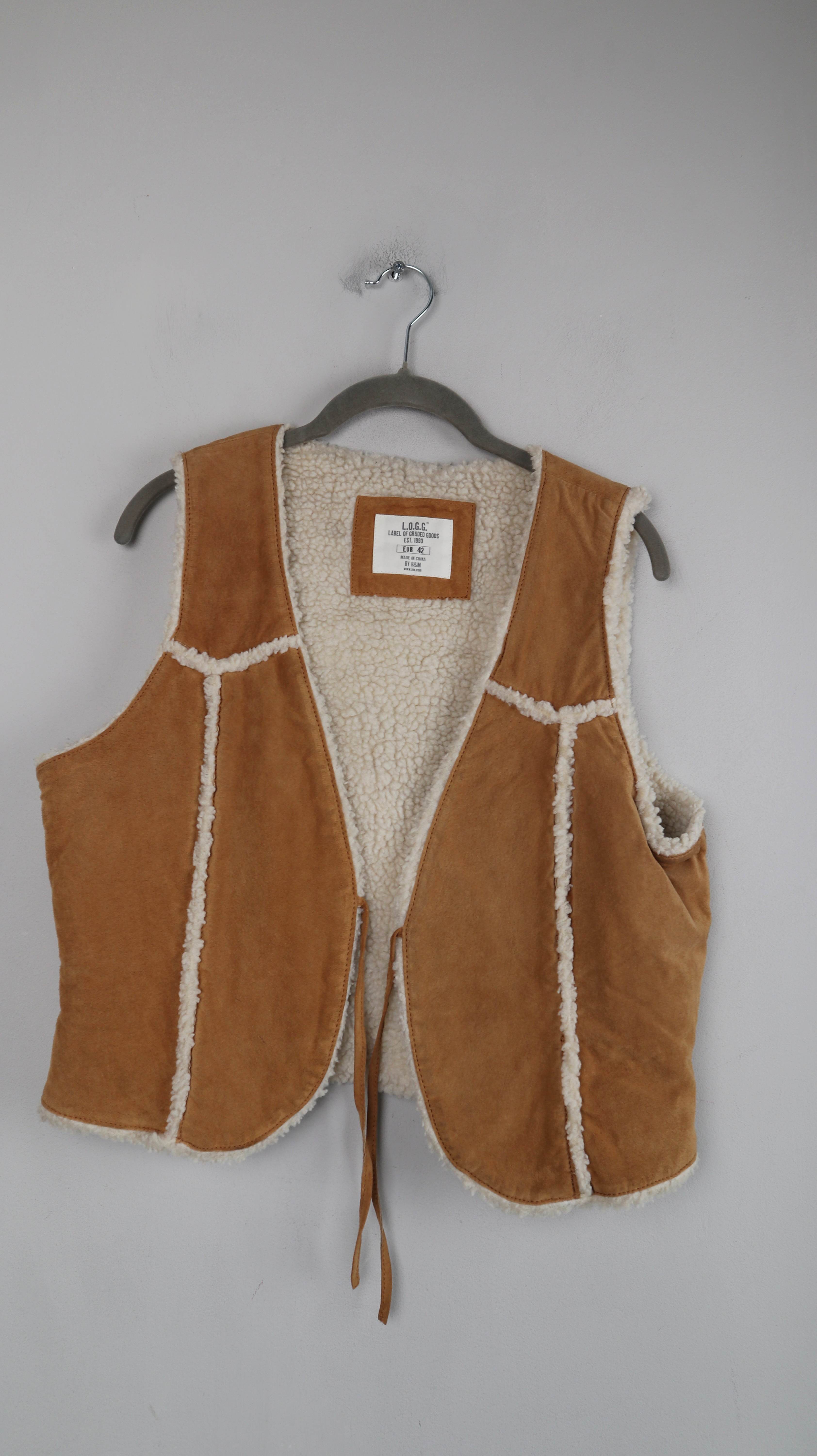 LOGG H&M Weste Braun 42 Fellweste Lederweste Leder gefüttert
