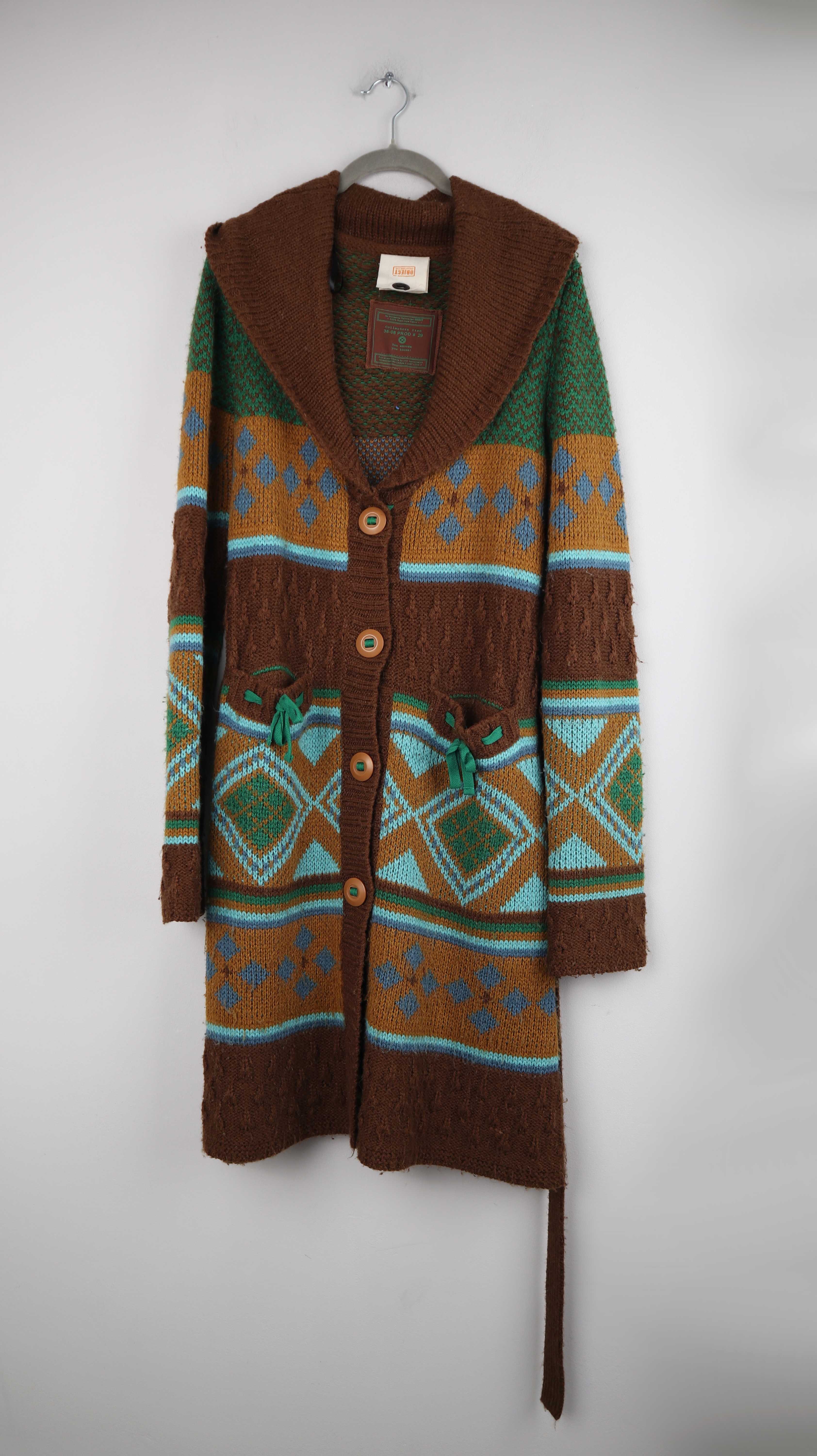 Object Strickjacke Cardigan braun grün Mantel Wolle M L 38 40