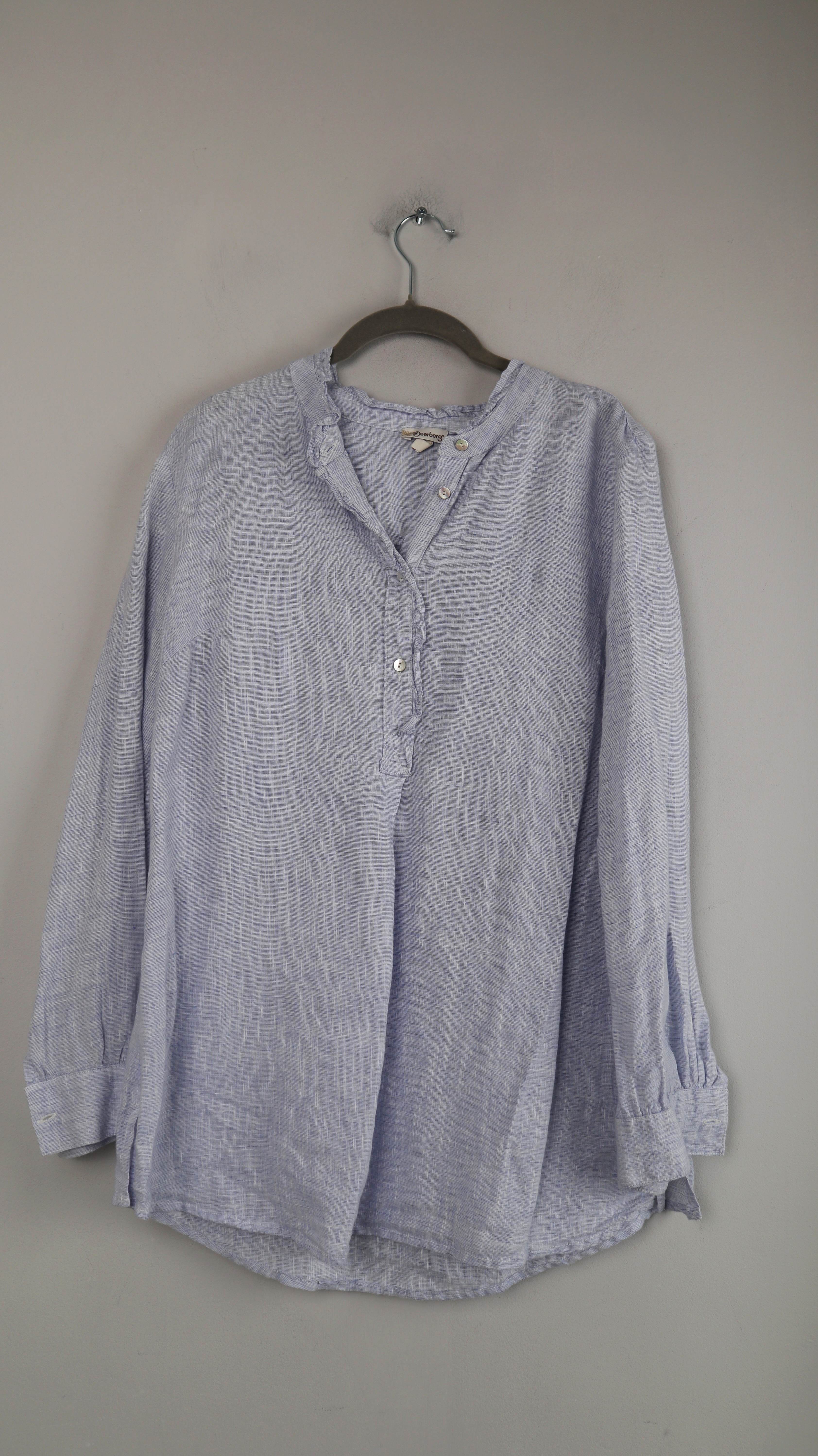 Deerberg Bluse Hellblau Blau 36 S Baumwolle Leinen Sommerbluse Hemd