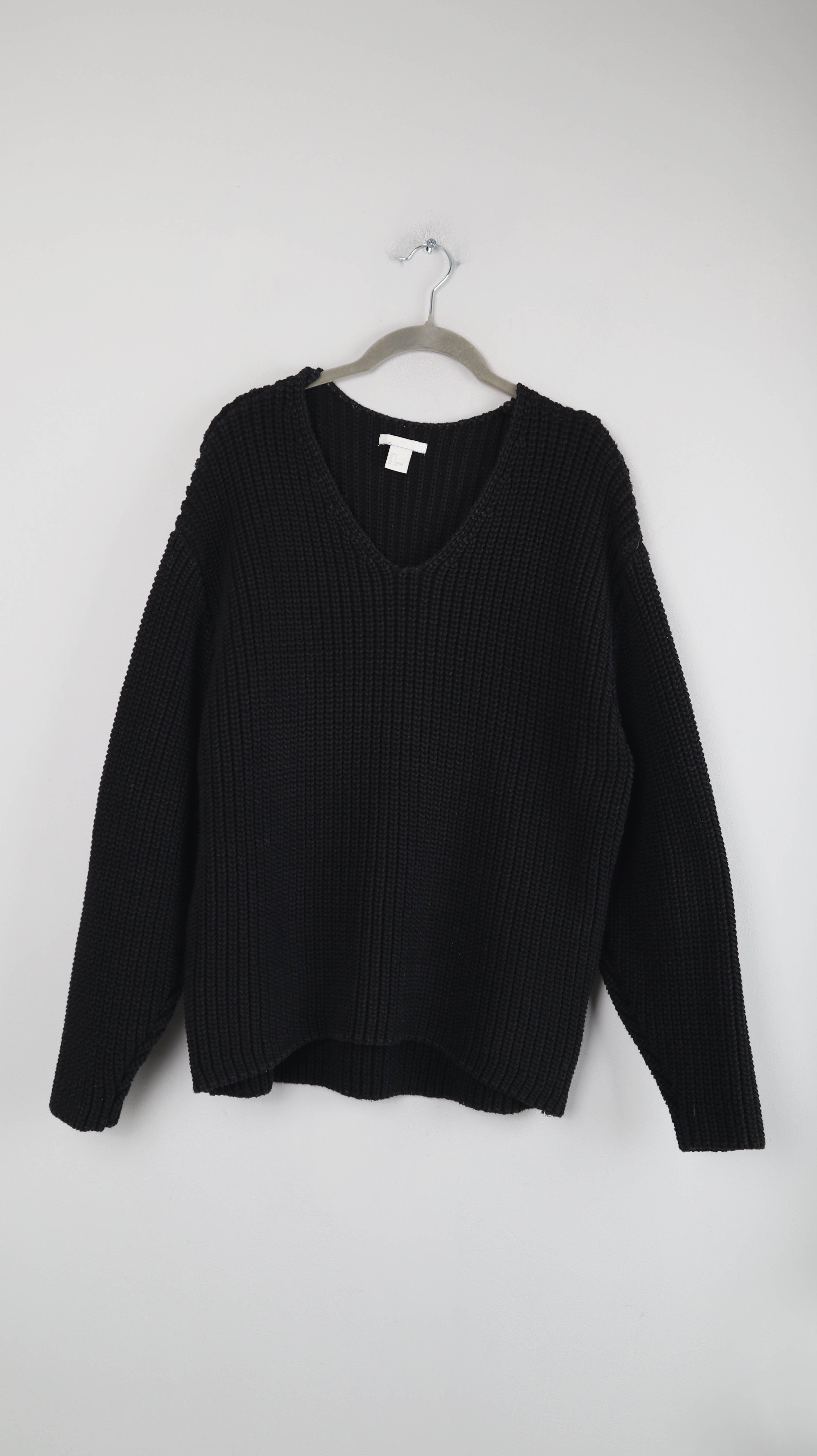 H&M Pullover 36 S Schwarz V-Ausschnitt Sweater Strickpullover gestrickt