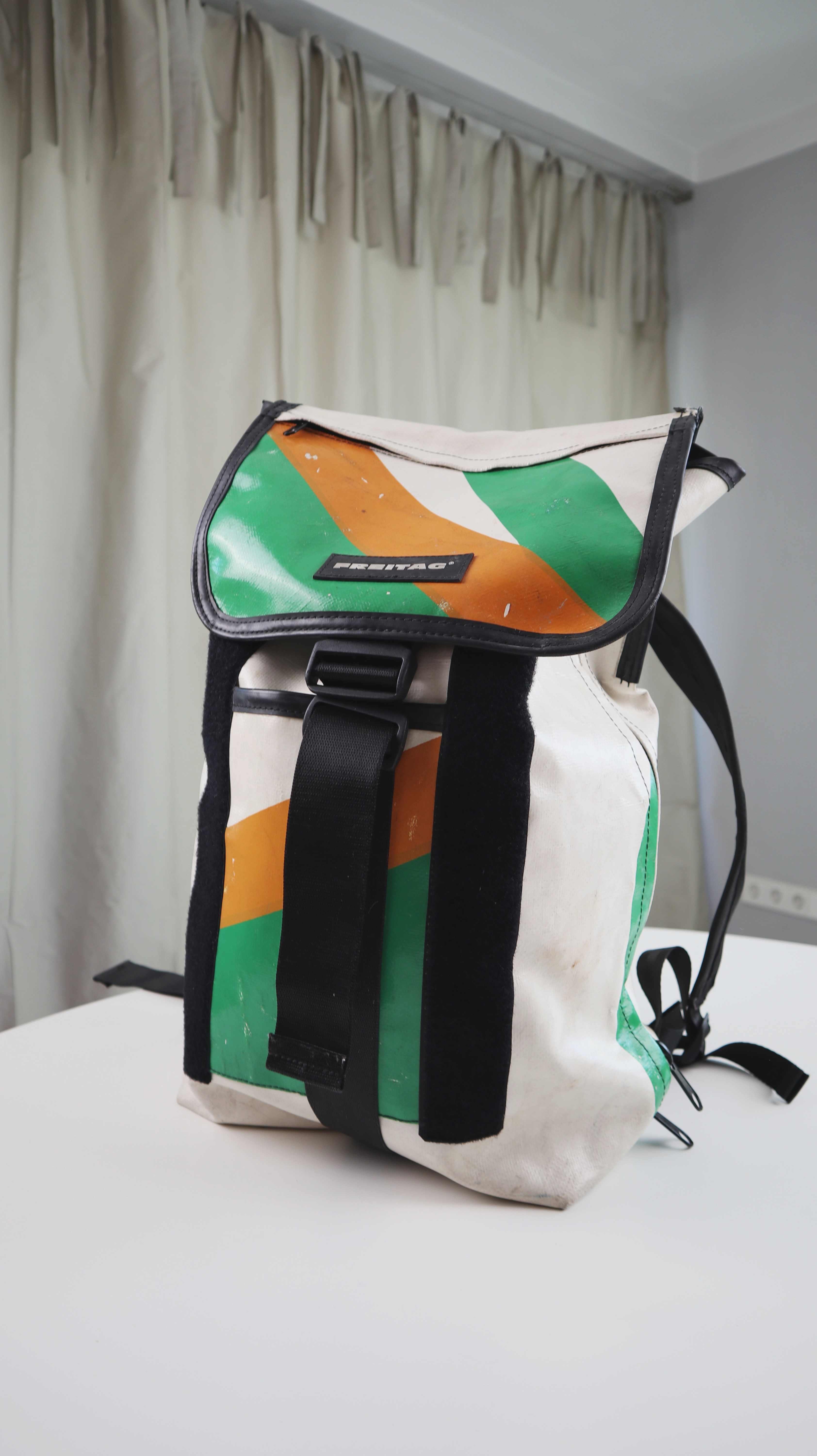Freitag Rucksack Grün weiß Orange Planentasche Bonanza Tasche Recycelt
