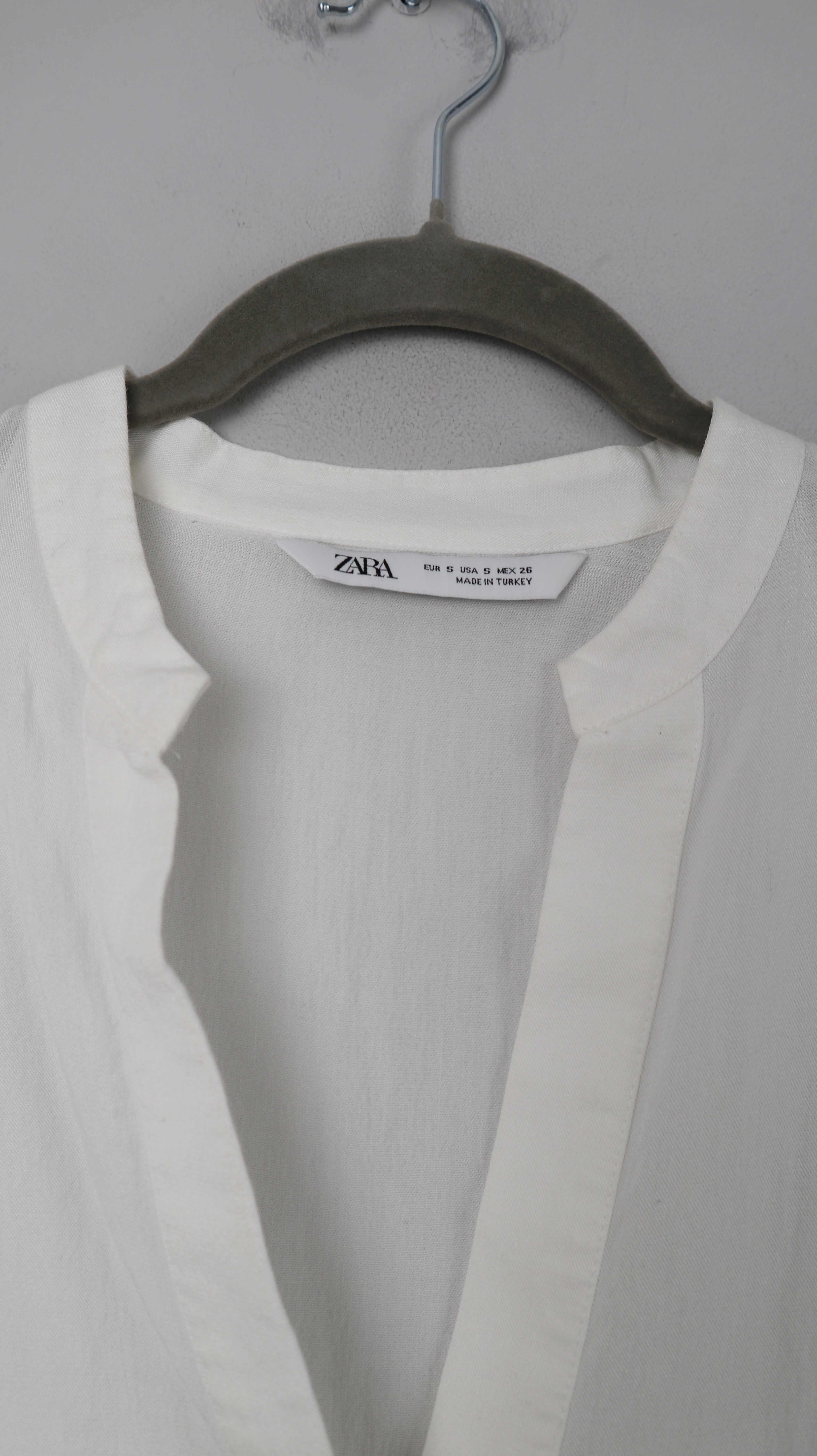 Zara Bluse Hemd Shirt weiß 36 S V-Ausschnitt lang Maxibluse