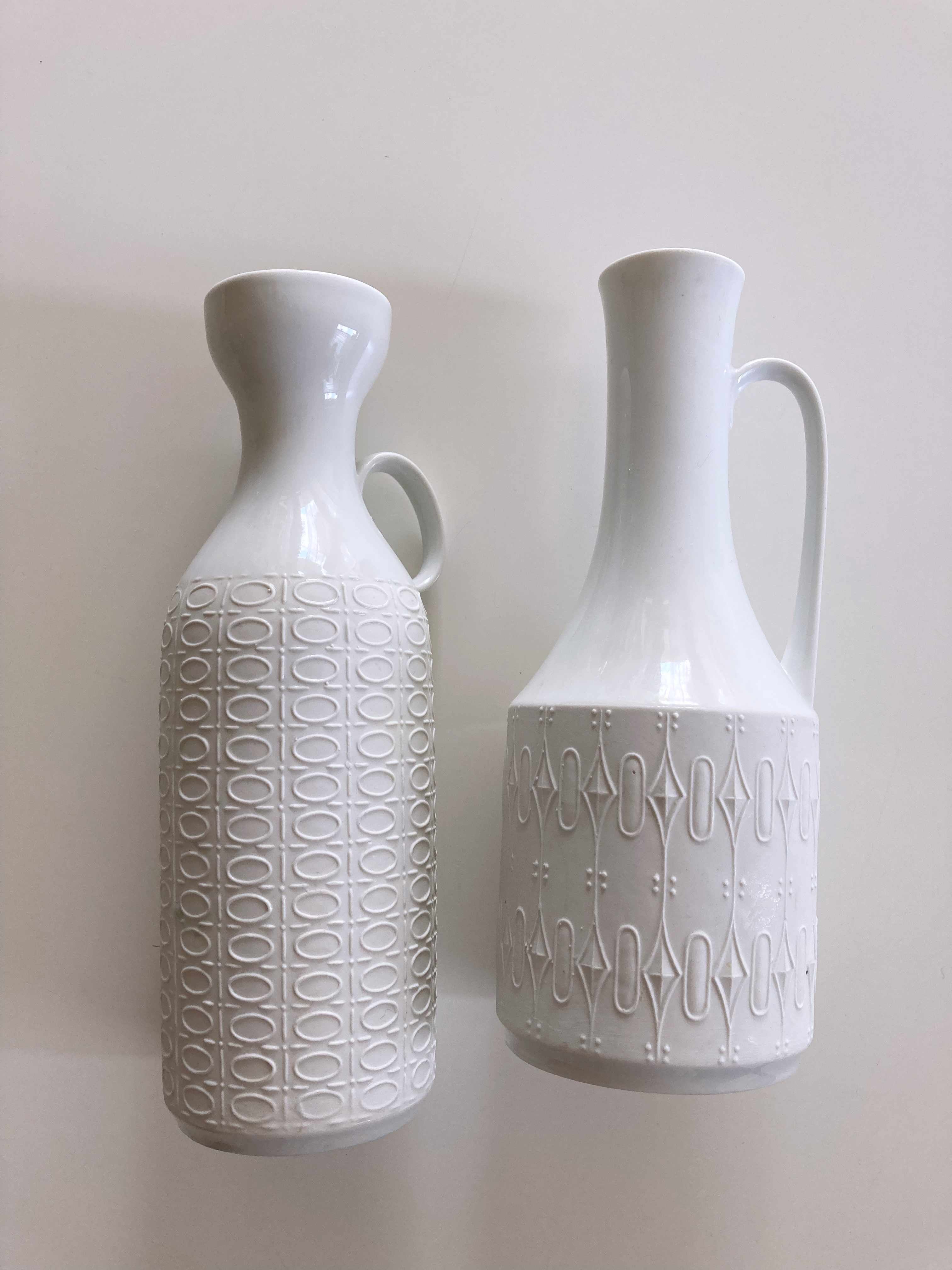Vase Vasen Gefäße Weiß Matt Pulver Set Vintage schlank Sammelvasen