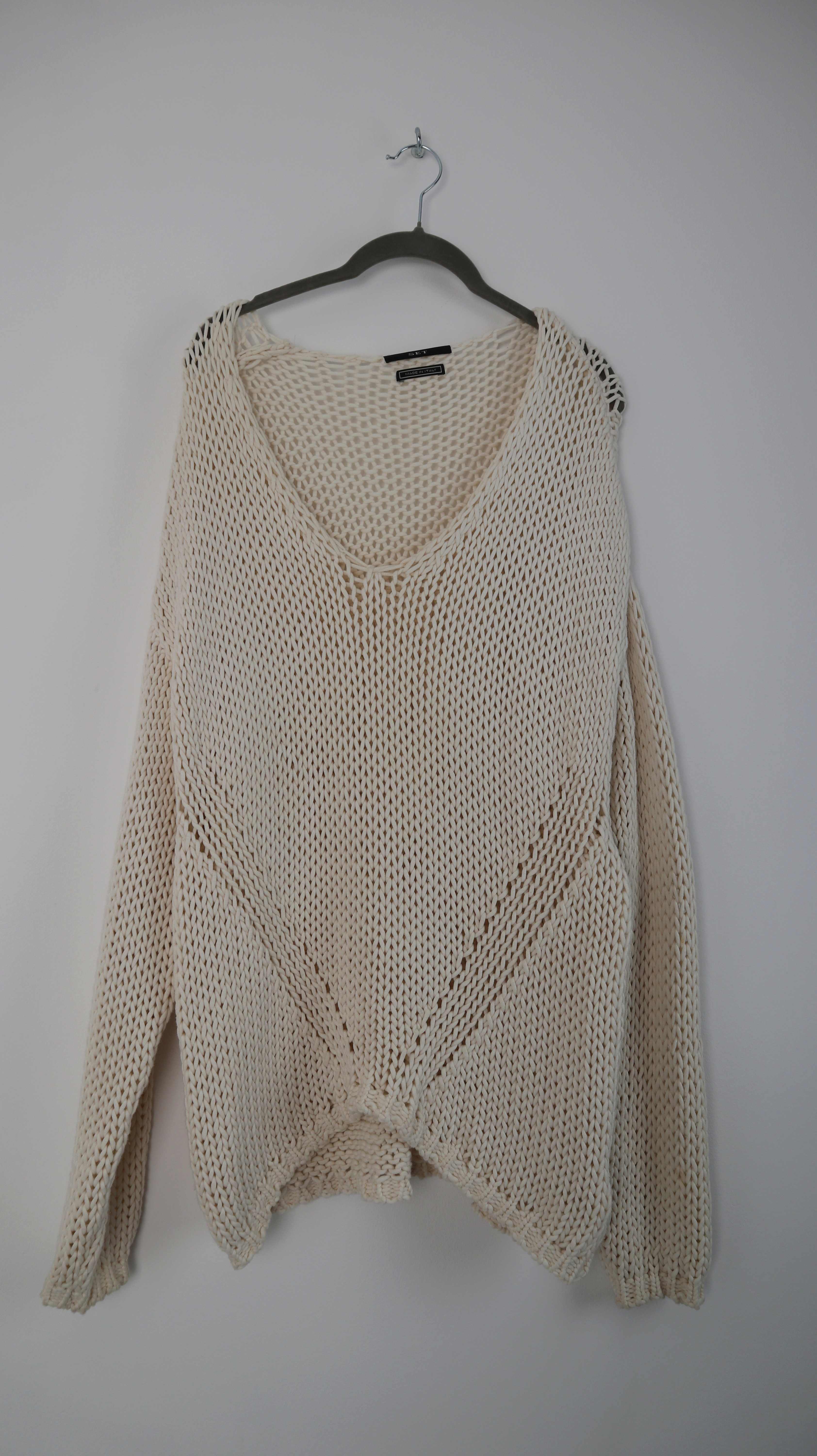 SET Pullover weiß ripped Häkelpullover Sweater 38 M Creme V-Ausschnitt
