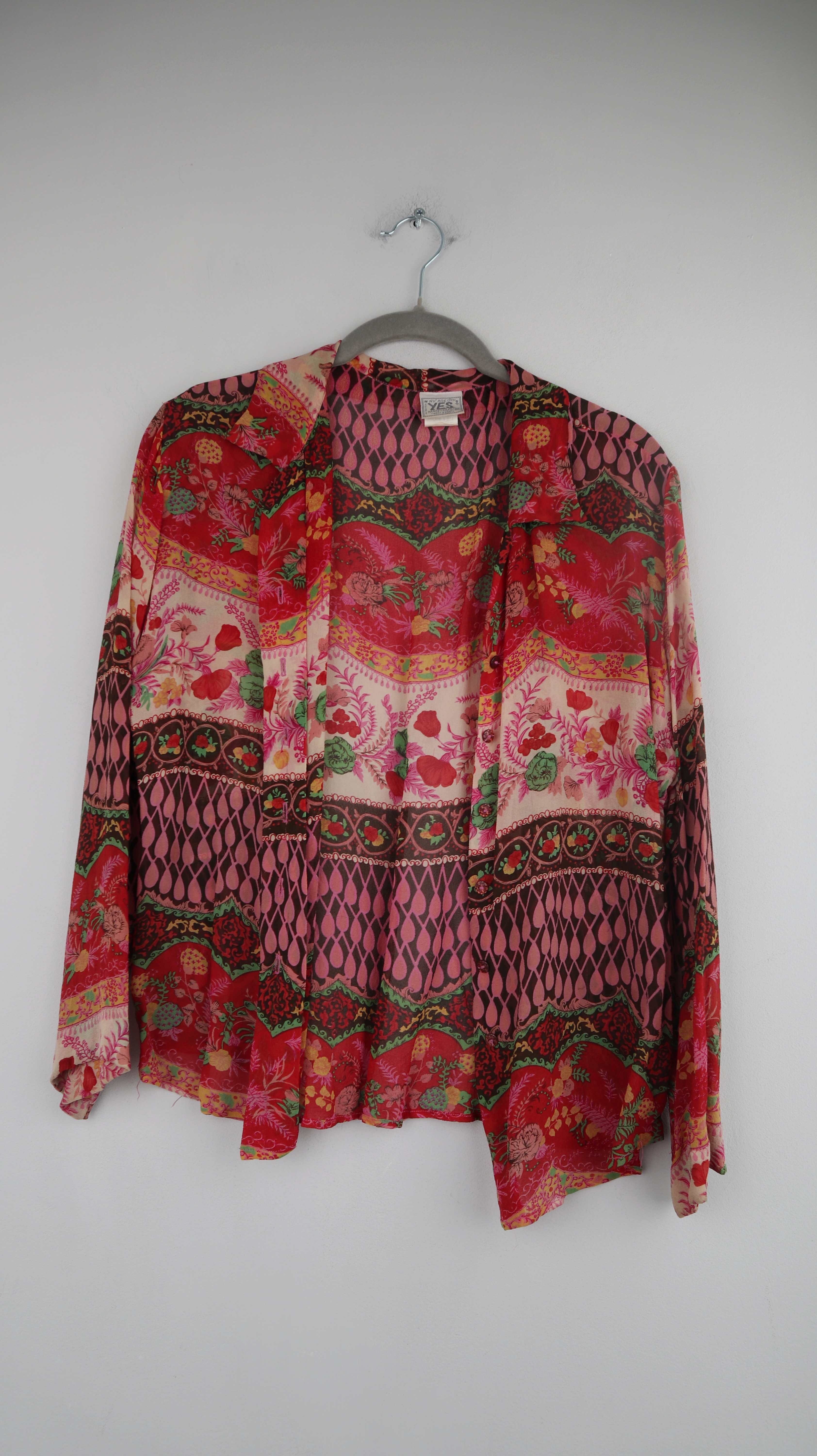 YES Bluse Shirt Oberteil Hemd rot Muster true Vintage 38 M transparent