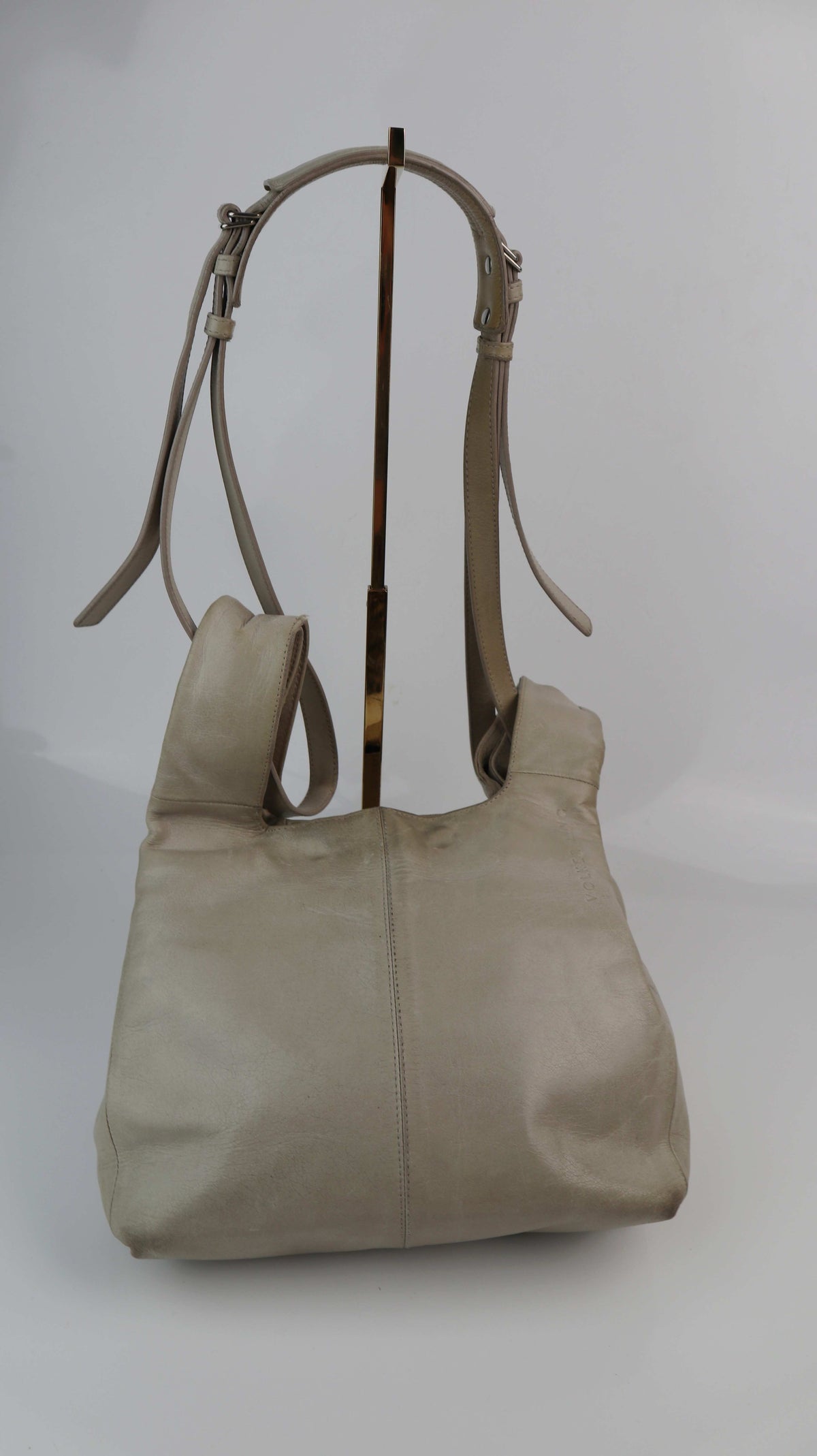 Volker Lang Tasche Handtasche Beige Ledertasche Umhängetasche Shopper