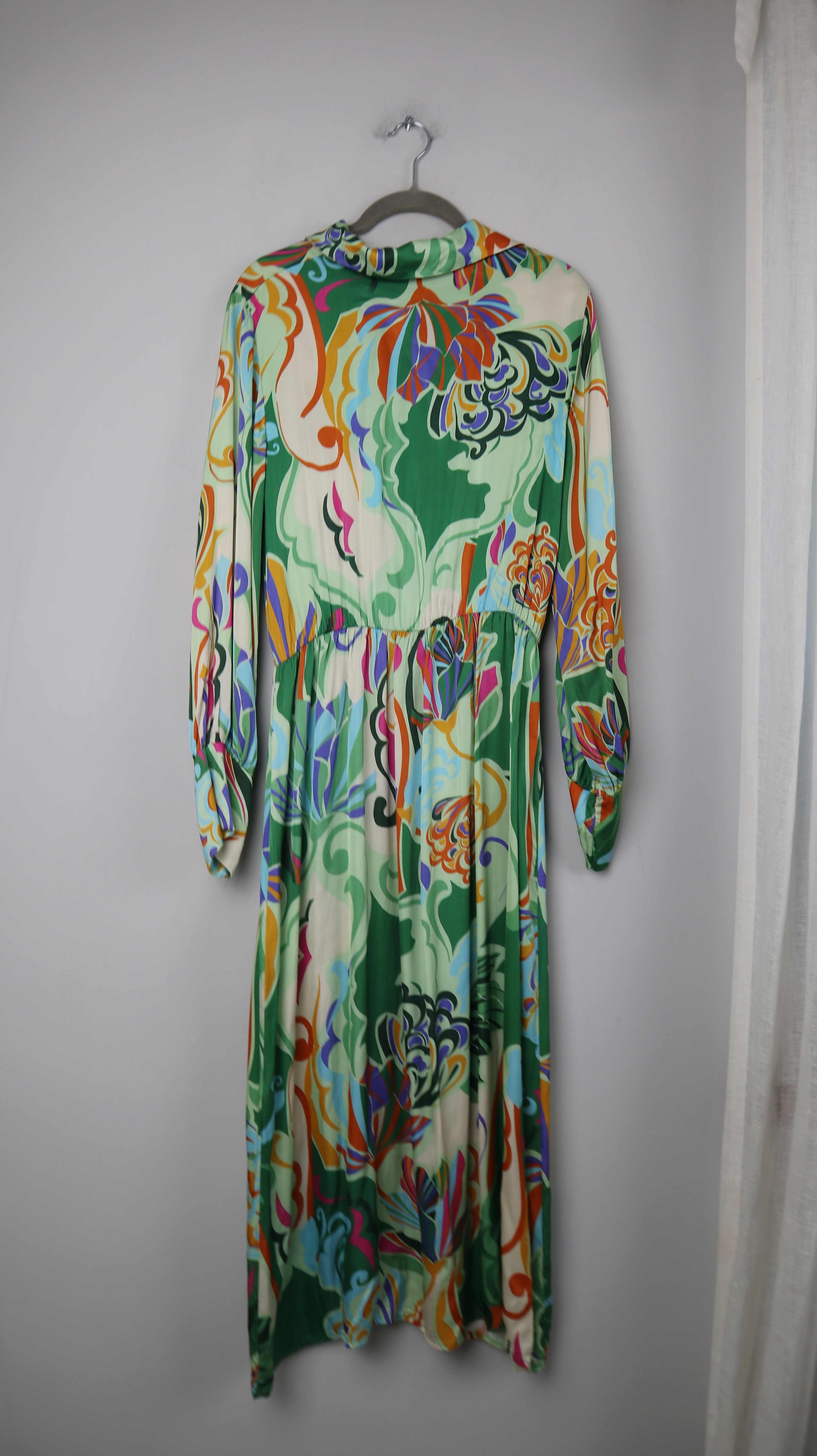 Aust Kleid Grün Midi Midikleid Gemustert Sommerkleid 40 L