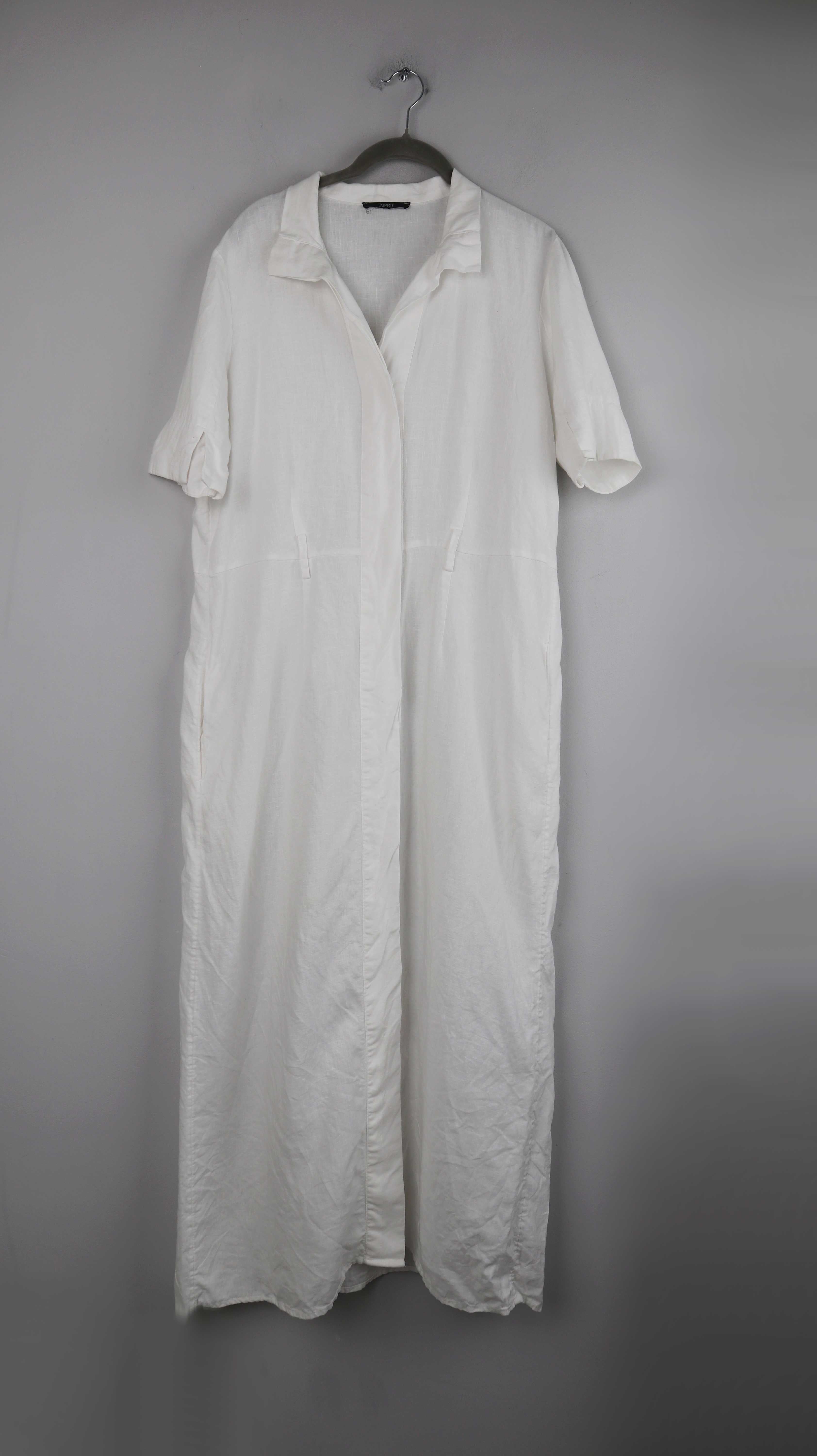 Esprit Kleid 40 L Leinenkleid Leinen Sommerkleid 42 XL Maxikleid weiß weiss