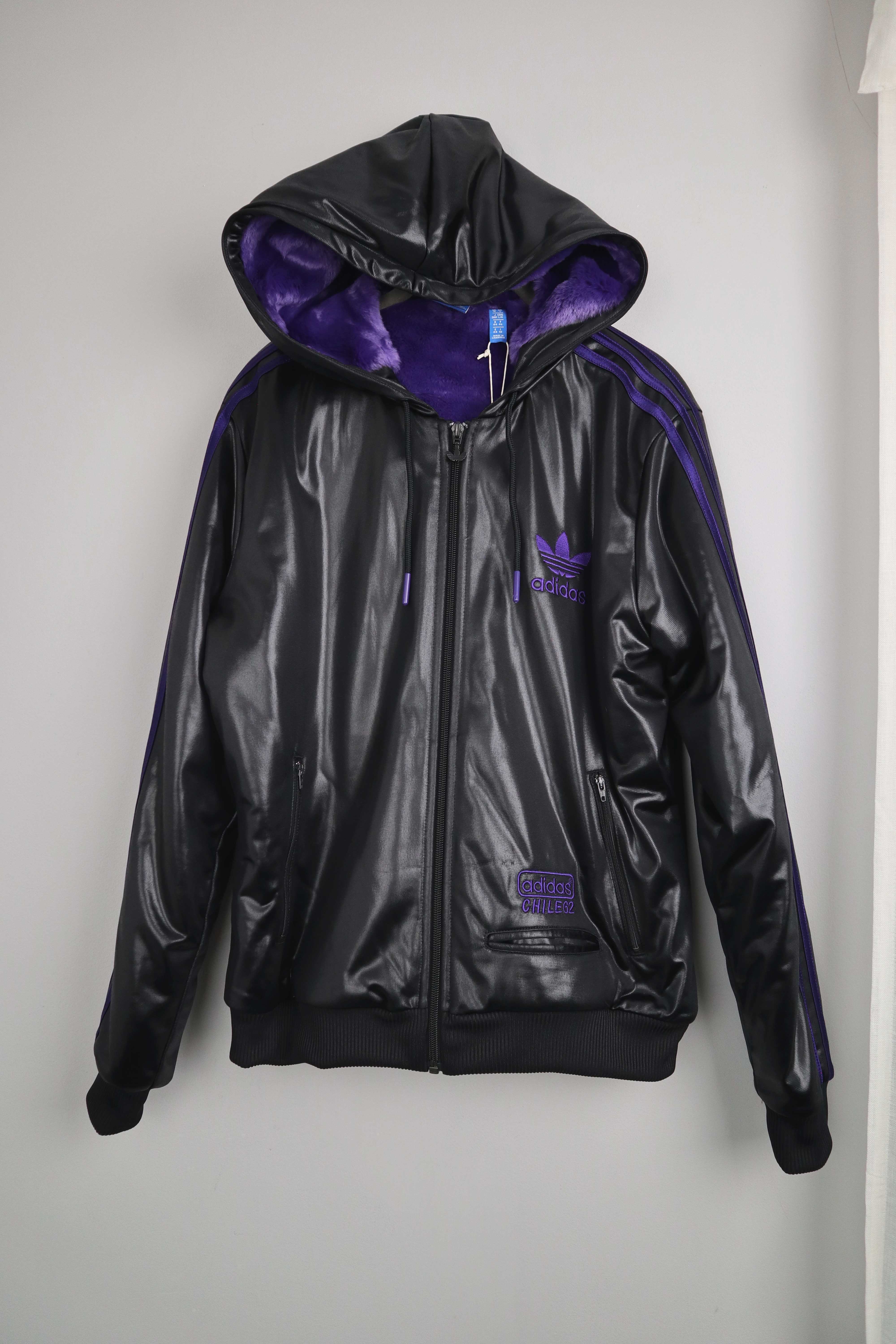 Adidas Jacke neu Lila schwarz 44 XL Stoffjacke Kapuzenjacke