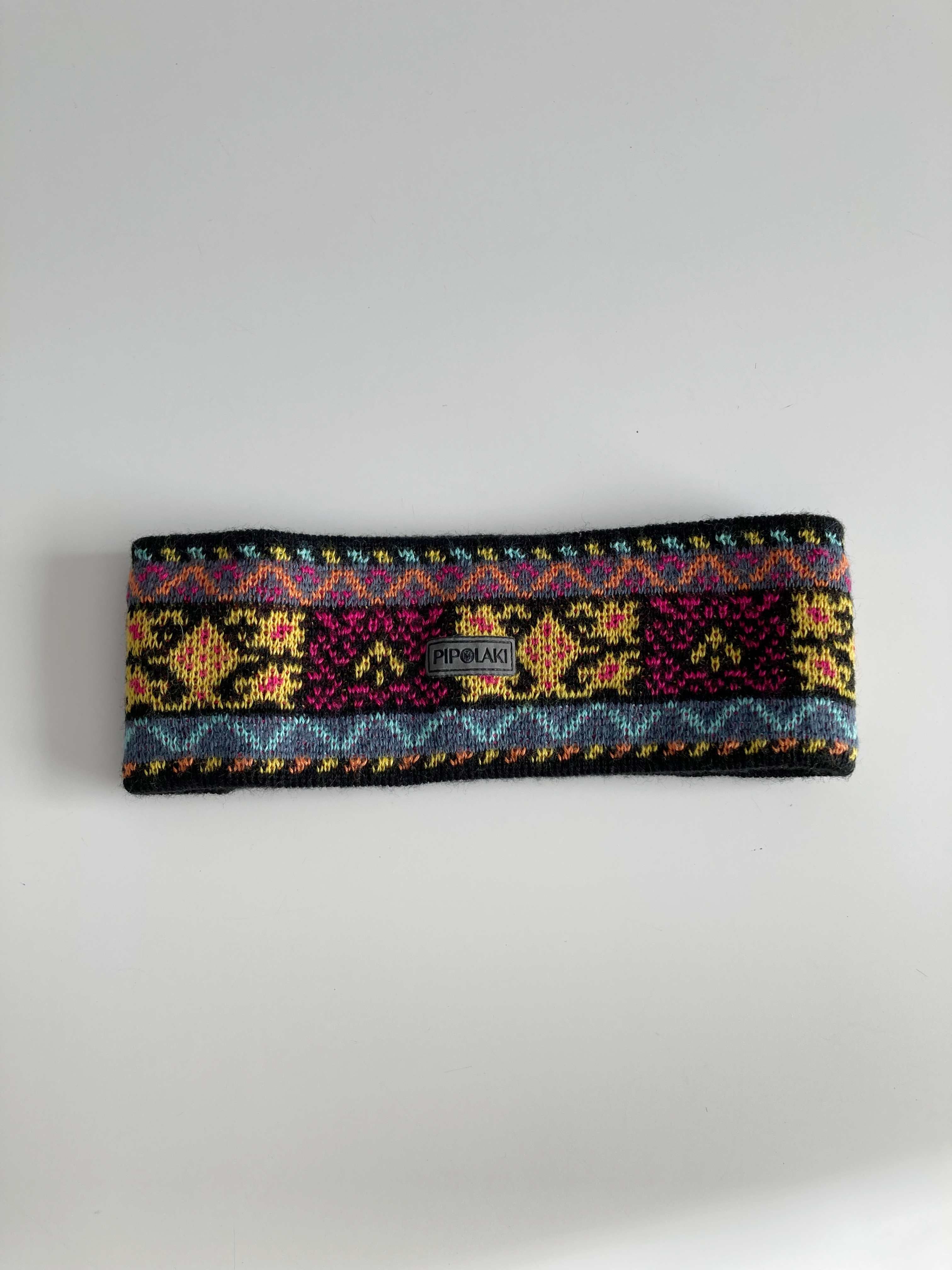 Pipolaki Stirnband Seide Wolle Aztekenmuster Norwegermuster bunt