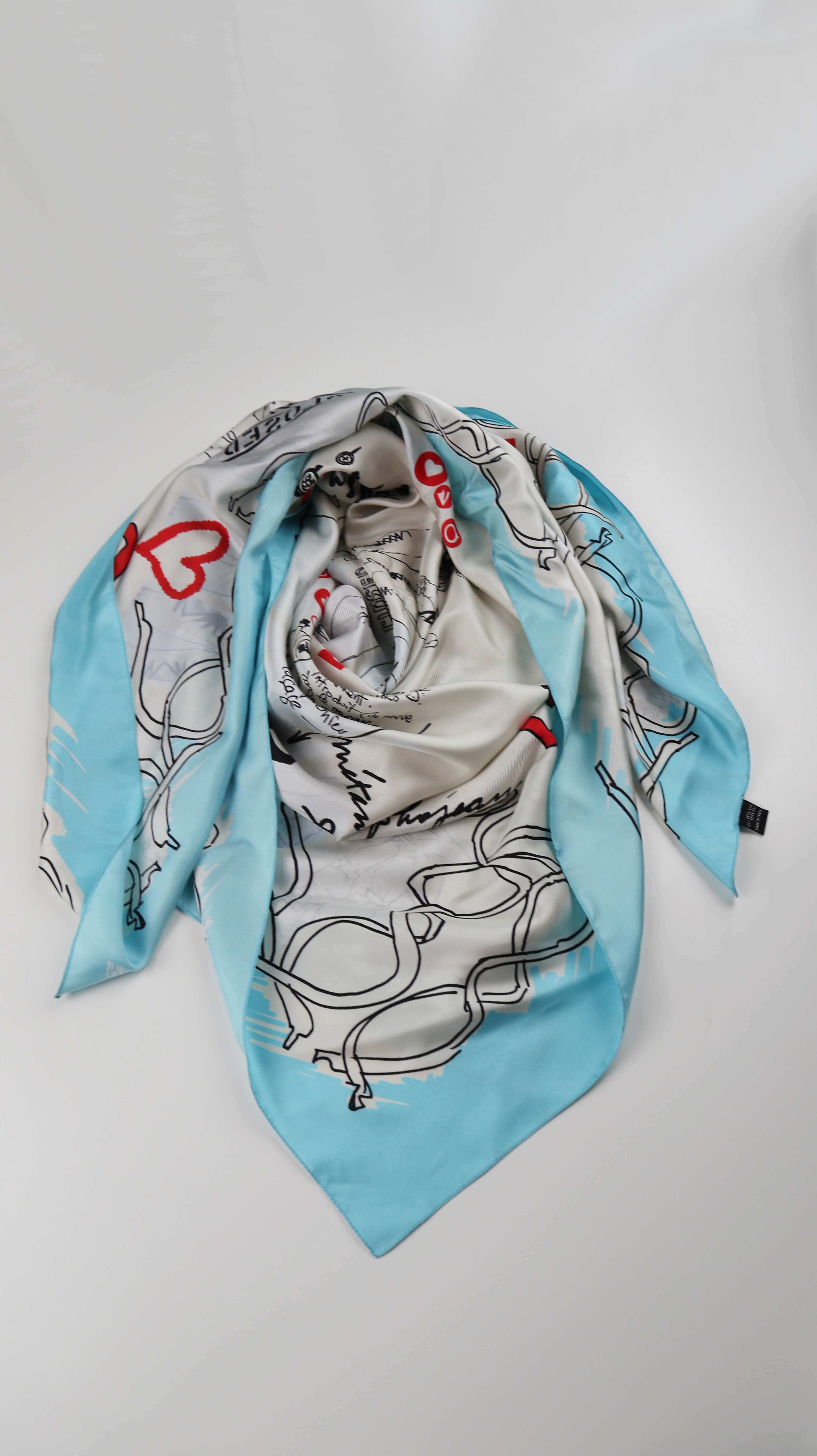 Closed Schal Tuch blau weiß rot Seidentuch türkis bedruckt