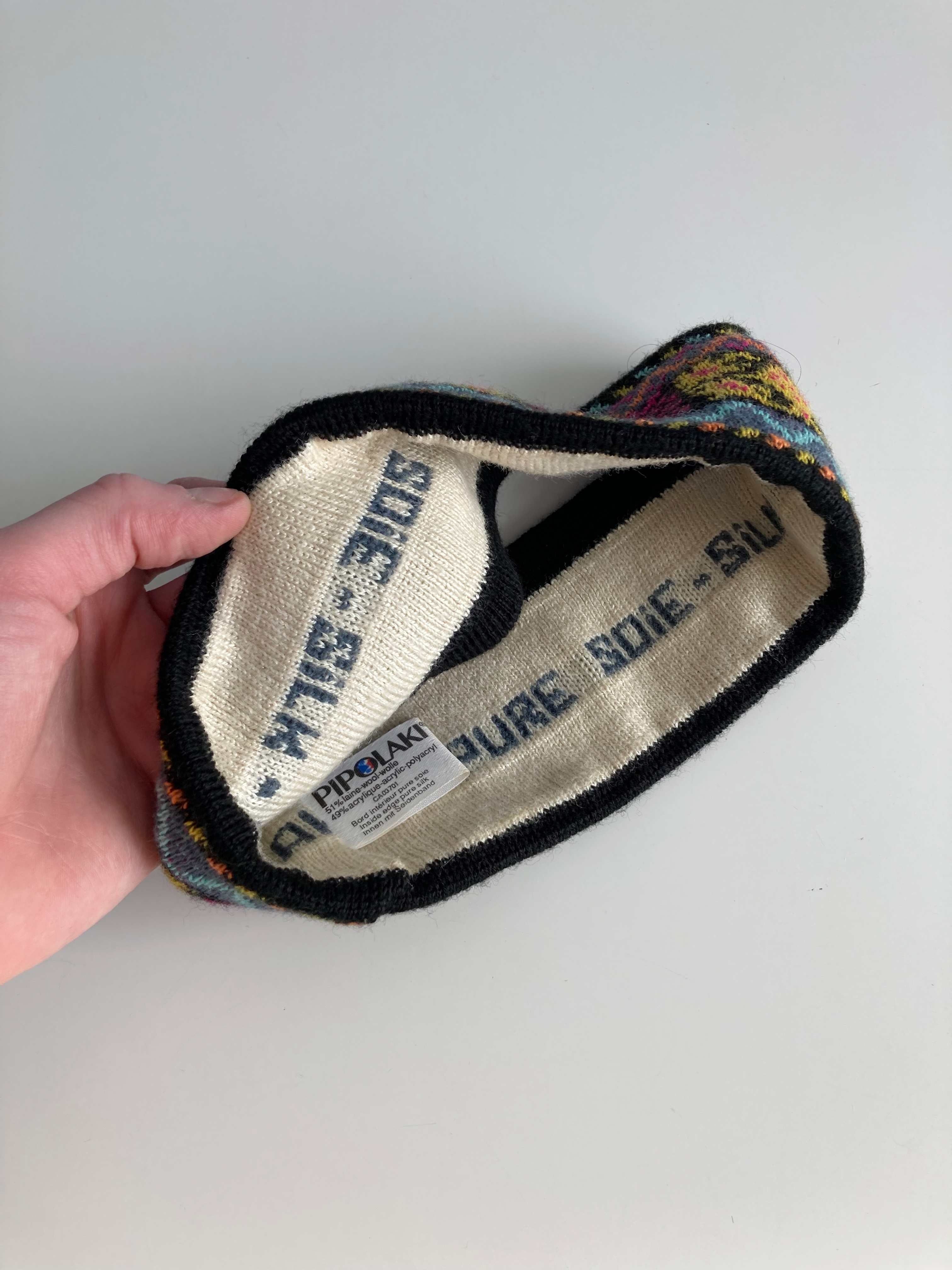 Pipolaki Stirnband Seide Wolle Aztekenmuster Norwegermuster bunt