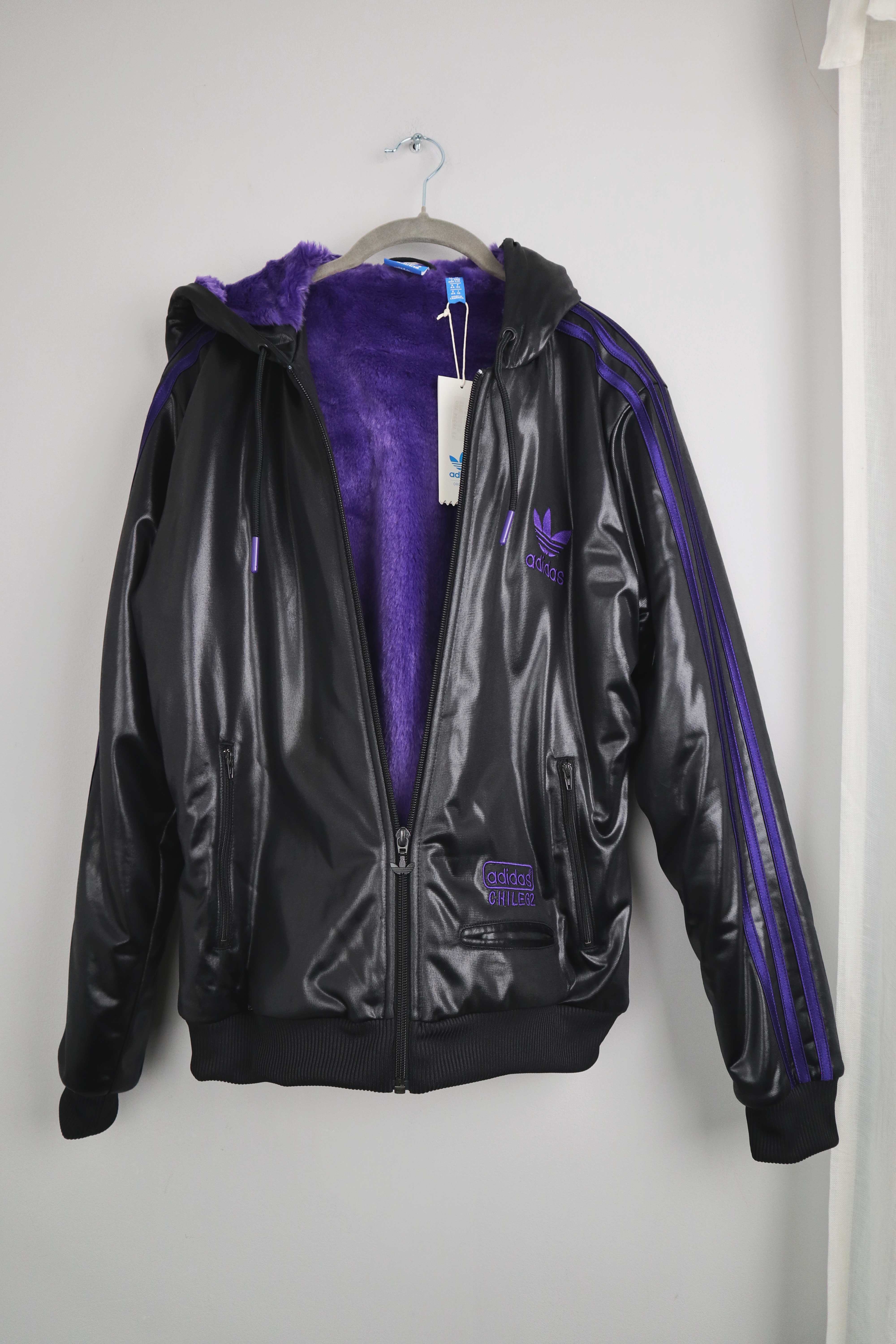 Adidas Jacke neu Lila schwarz 44 XL Stoffjacke Kapuzenjacke