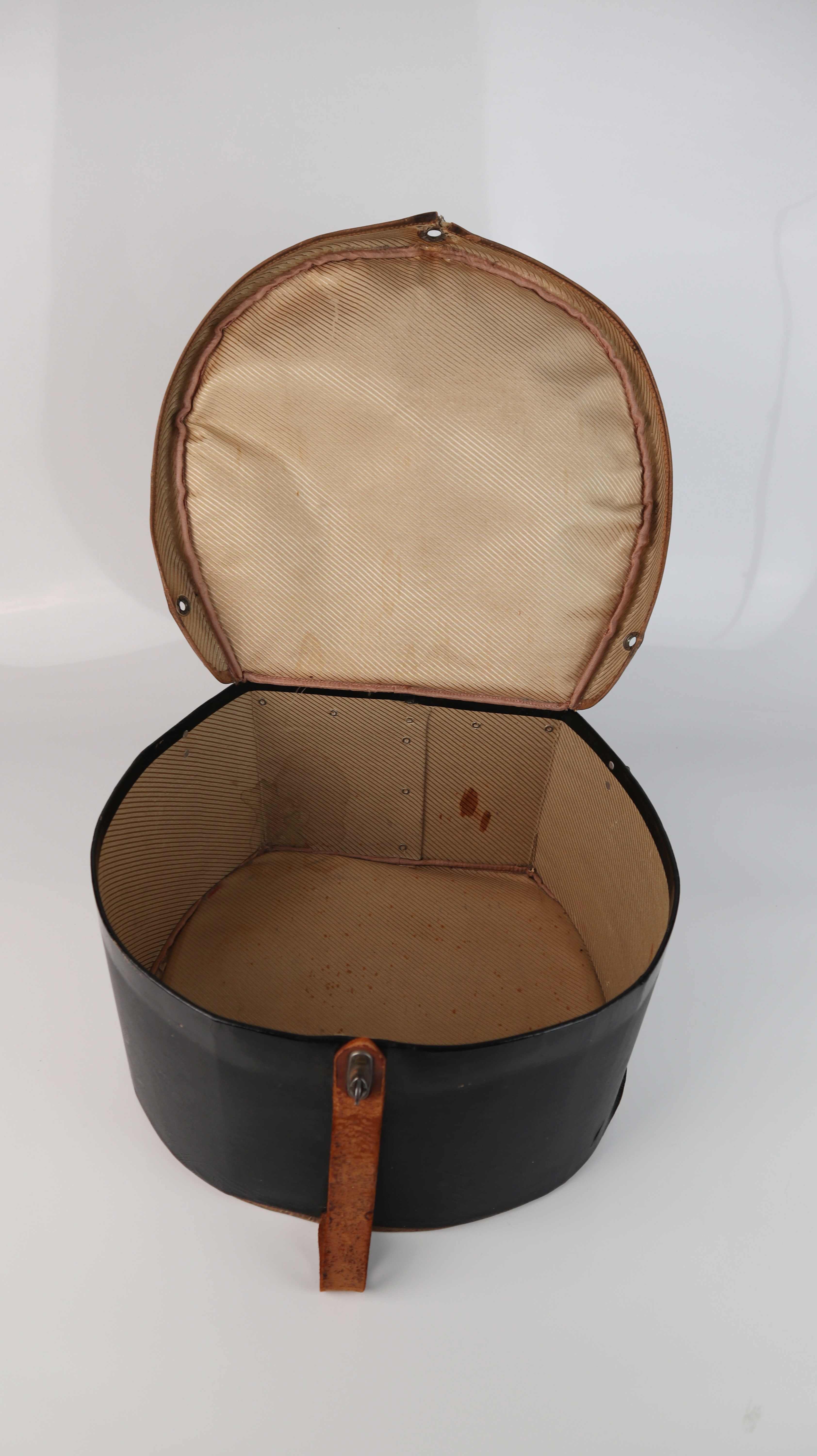 Schwarze 50er Jahre Hutbox Hutschachtel schwarz Leder Lederbox