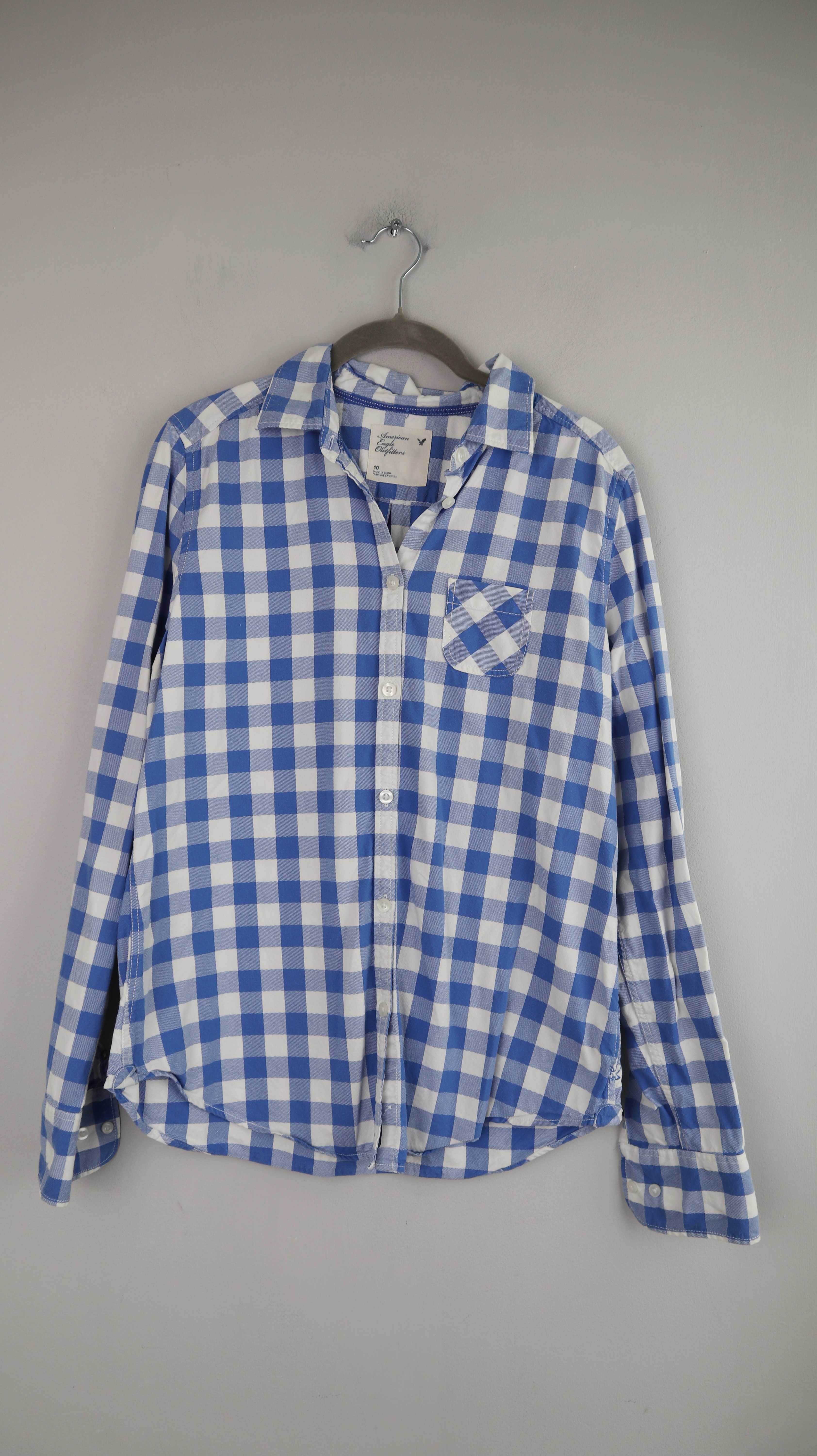 American Eagle Bluse Shirt blau weiß kariert 40 L