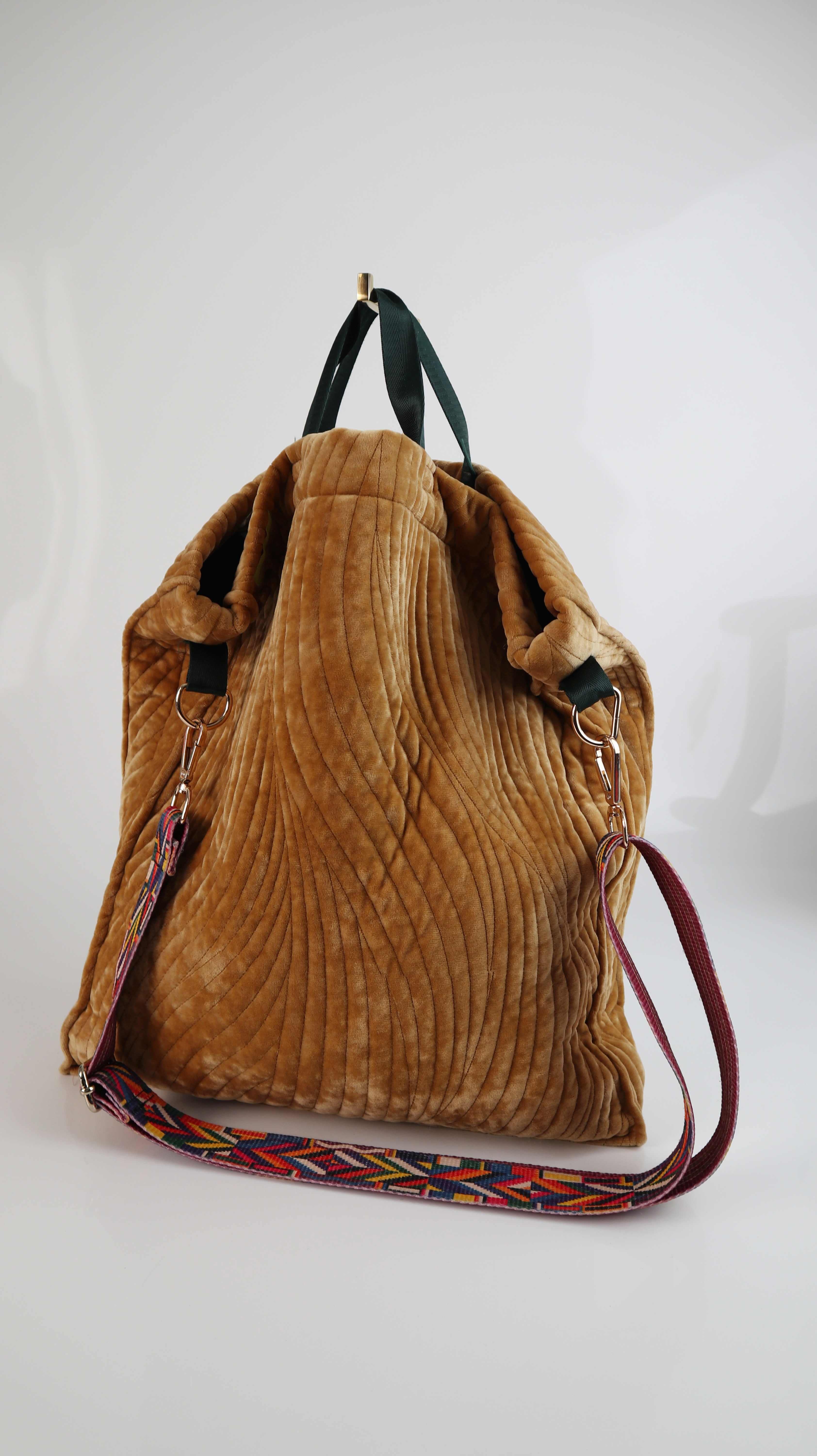 Handmade Tasche Samttasche Umhängetasche gelb Shopper Tragetasche