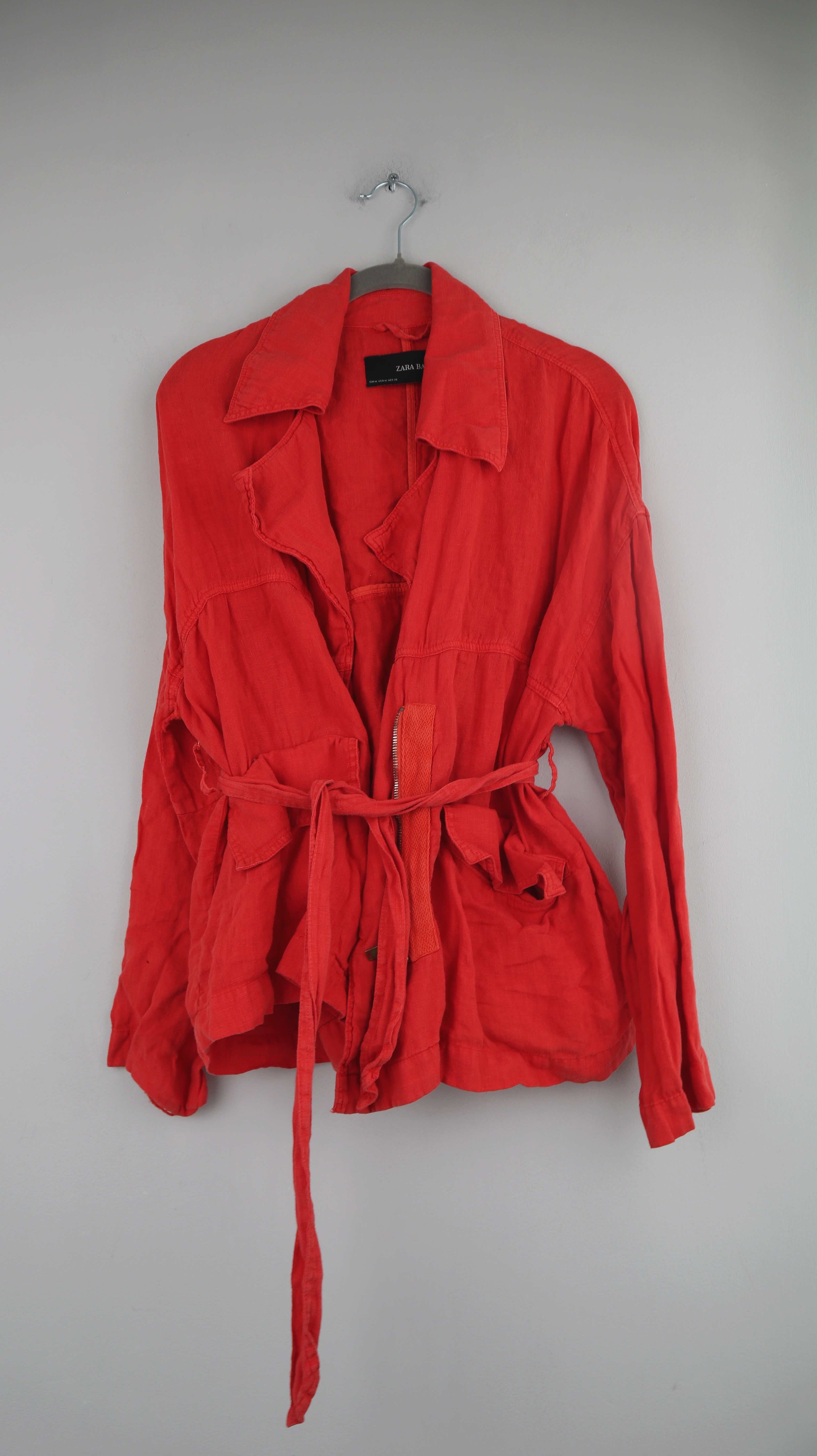 Zara basic Jacke rot Leinen Blazer 38 M Leinenjacke