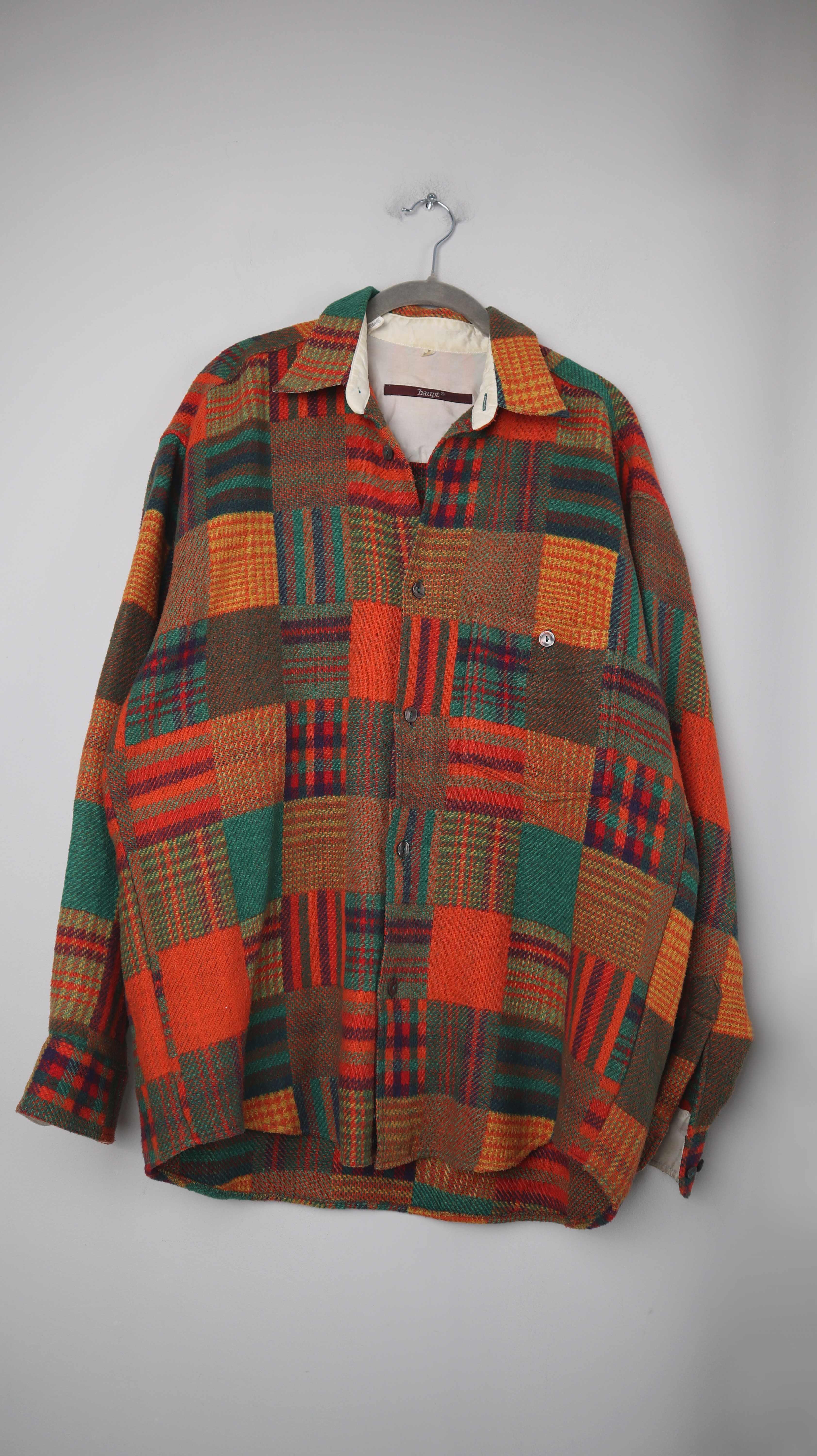 True Vintage Hemd Haupt Orange Wollhemd Grün kariert Holzfällerhemd L