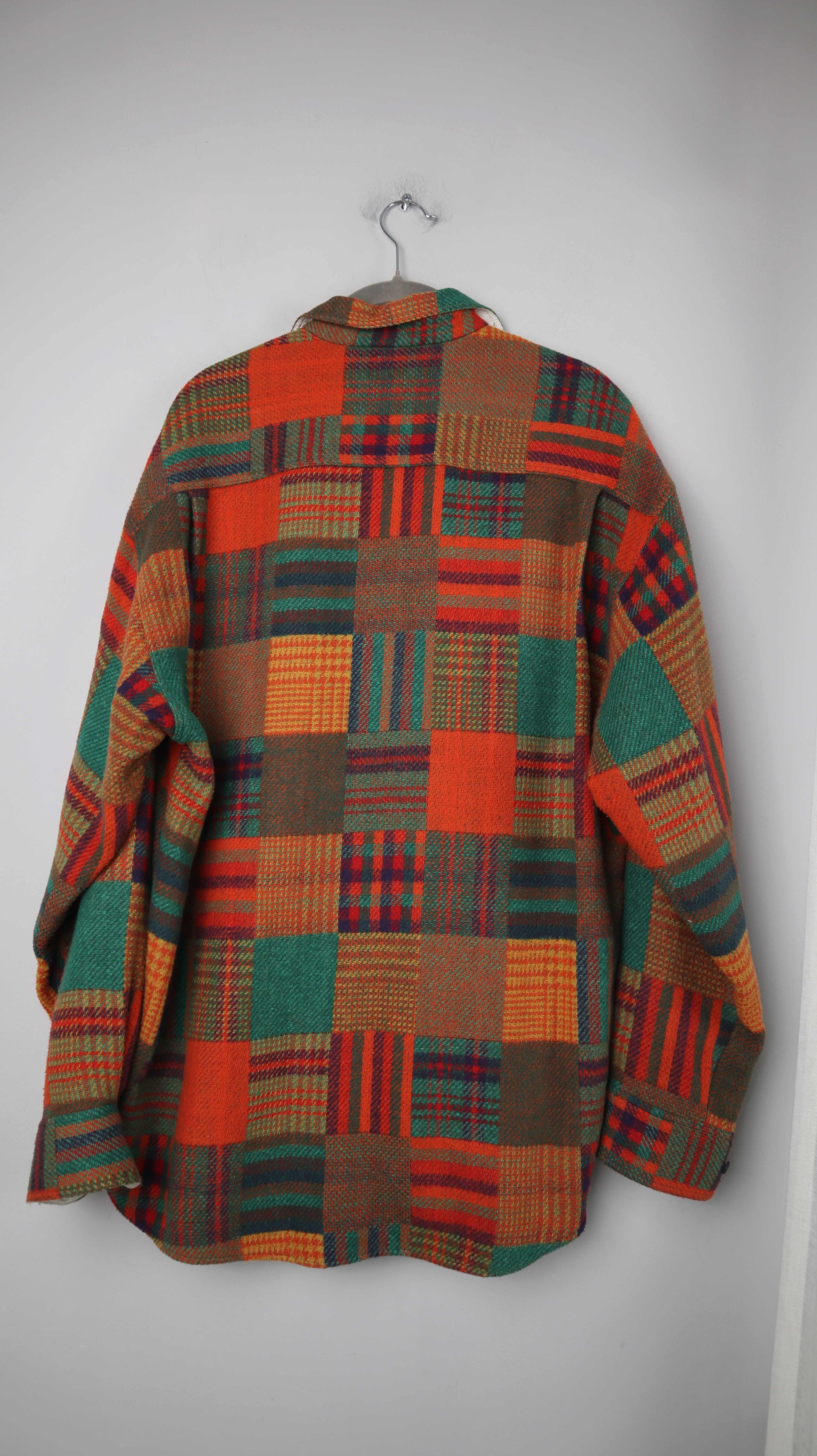 True Vintage Hemd Haupt Orange Wollhemd Grün kariert Holzfällerhemd L