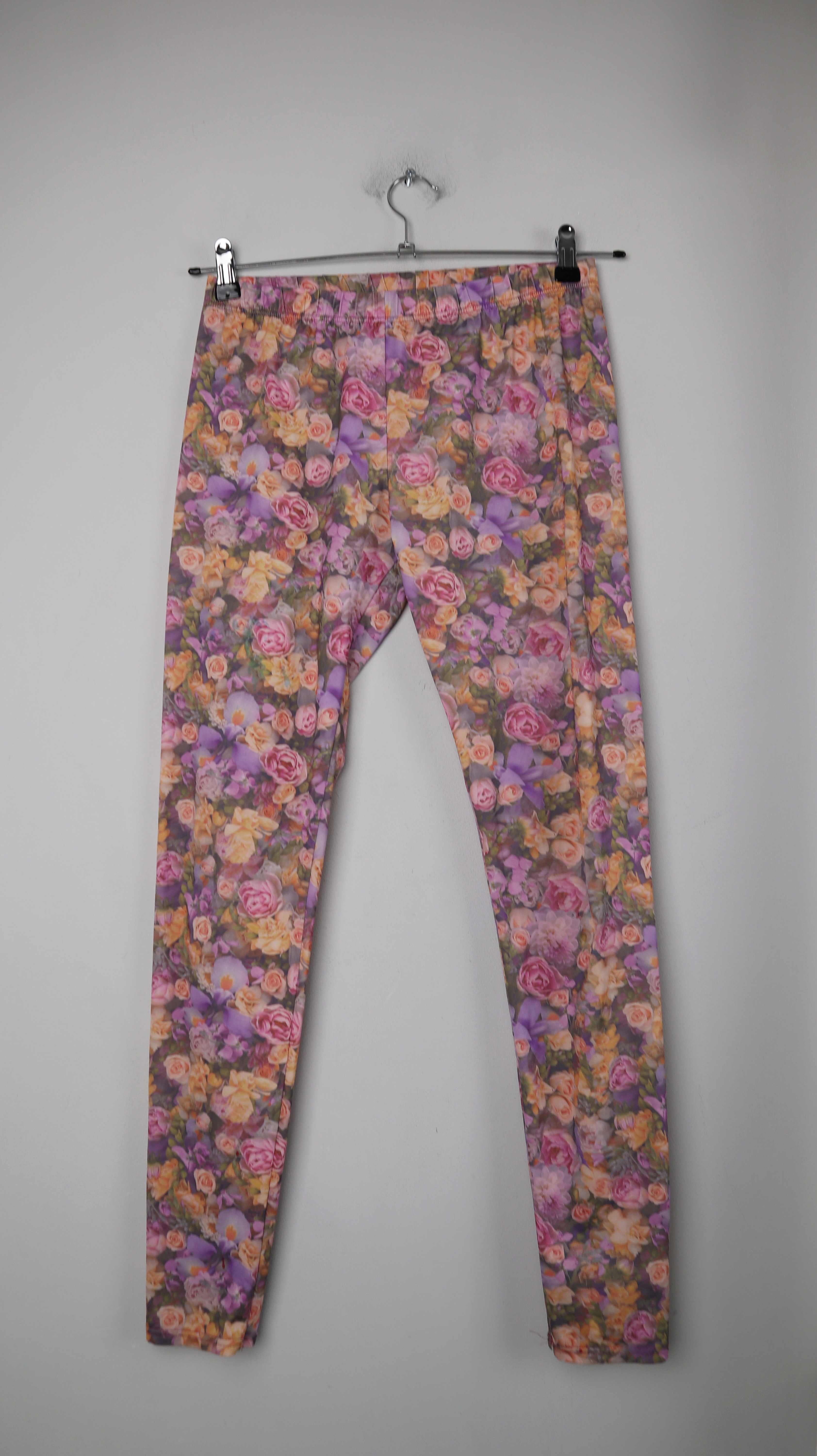 H&M Leggings 38 M bunt Blumen lila Orange geblümt