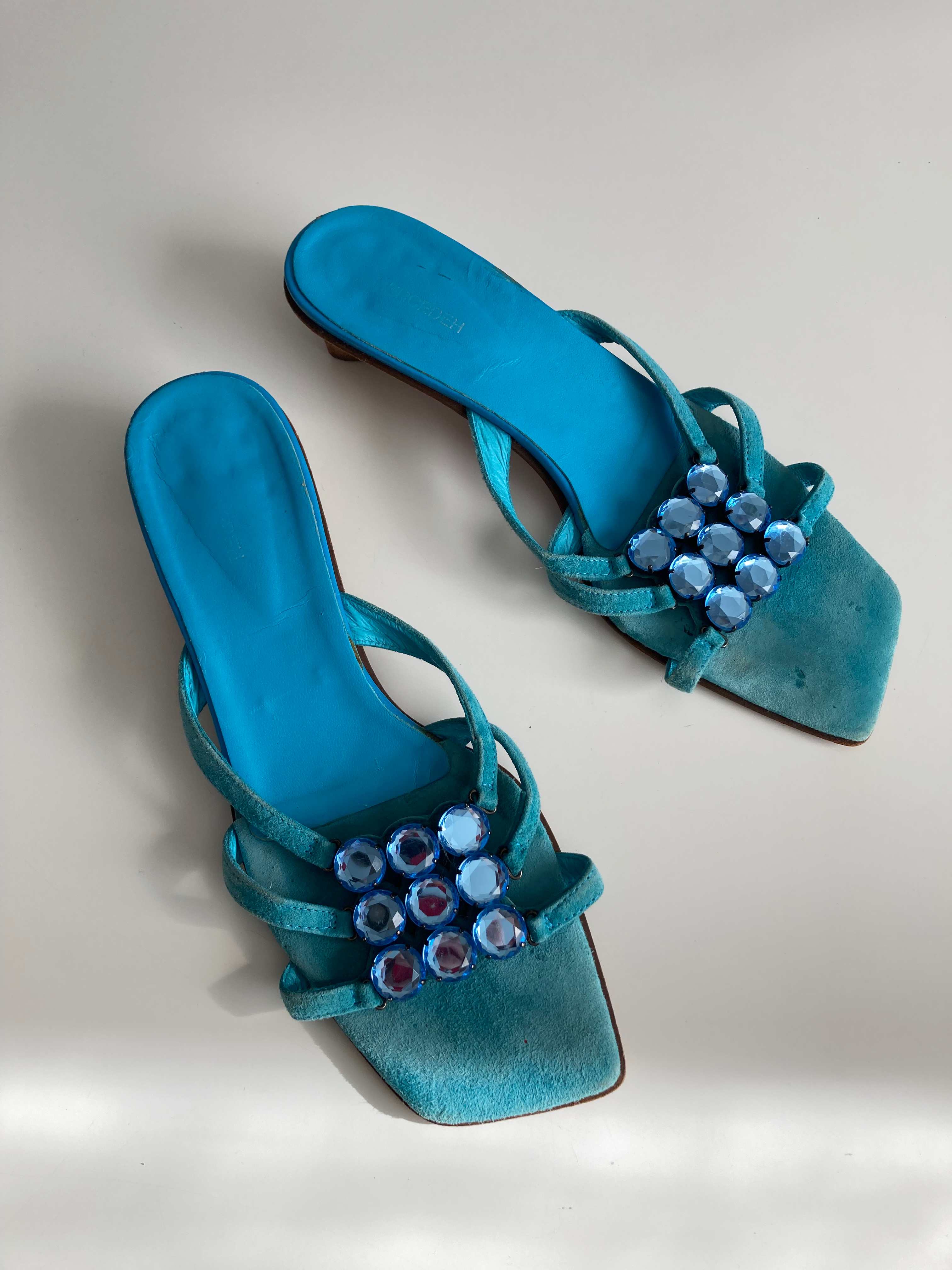 True Vintage Slipper Loafer Sandalen Blau Türkis 39 90s Y2K Absatzschuhe