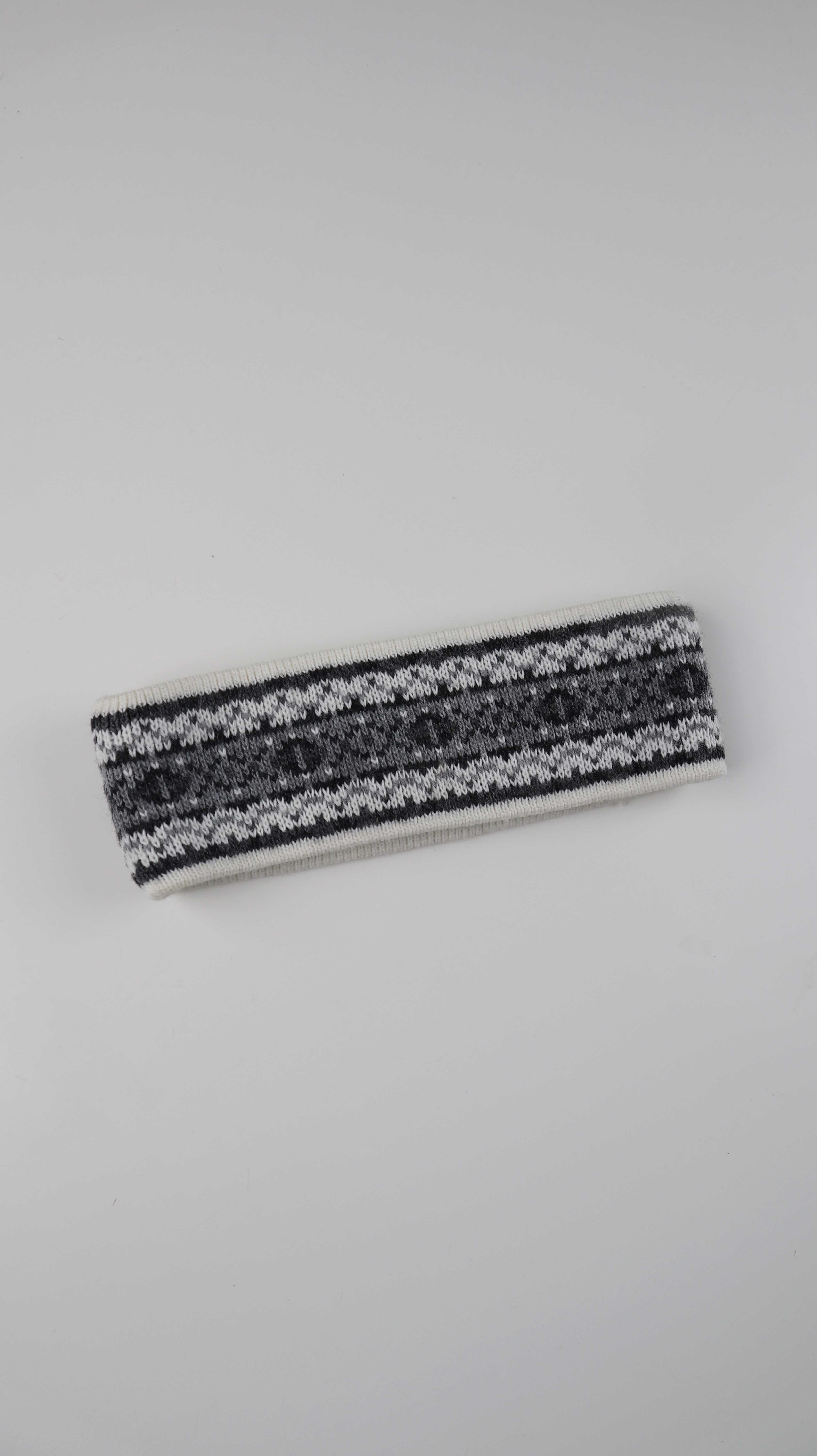 Stirnband grau gestrickt Mütze Norwegermuster