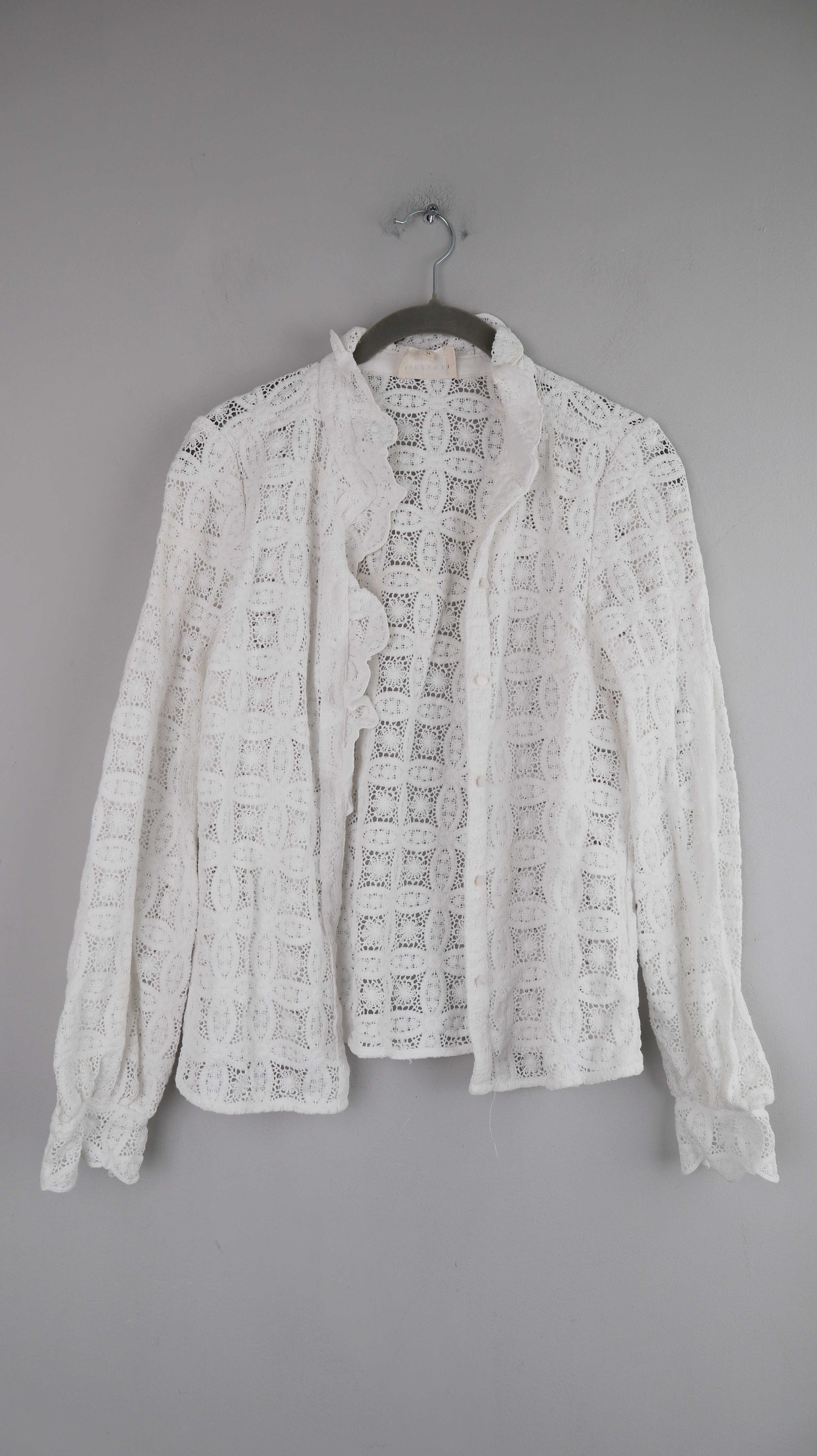 Sezane Bluse weiß geknöpft 34 XS Spitzenbluse transparent