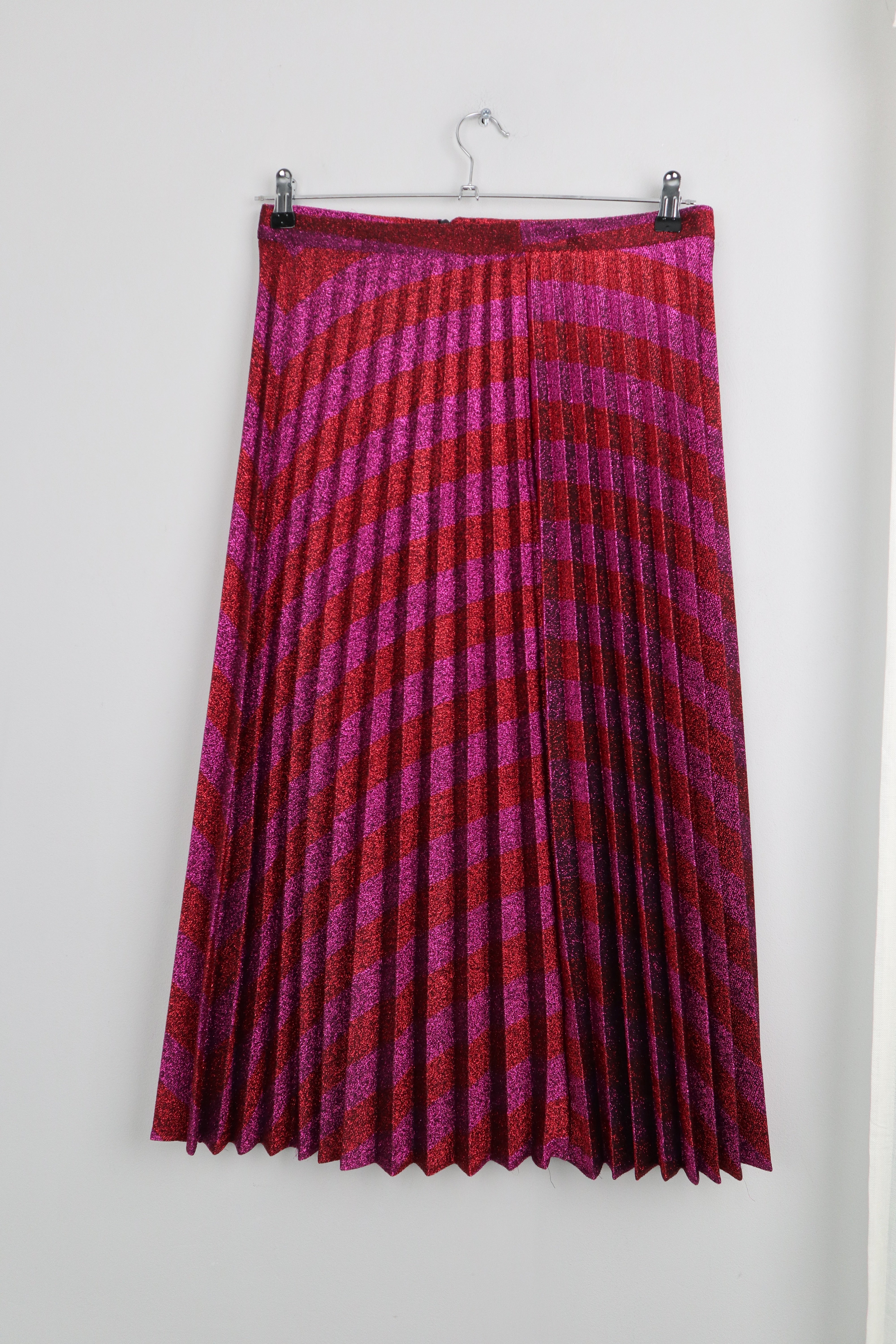 Zara Rock Glitzerrock Faltenrock Midi Midirock 40 L Rot Pink