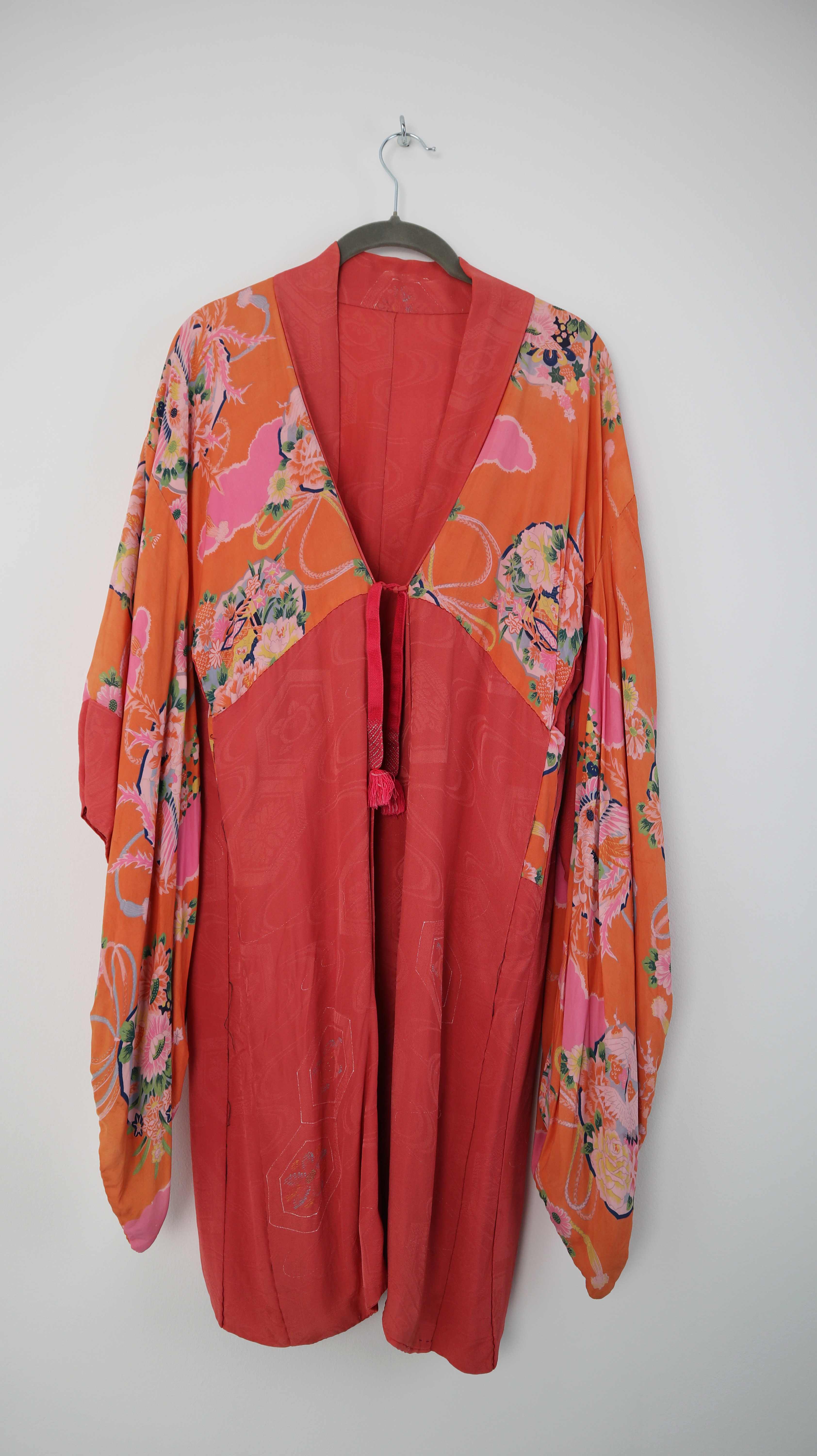 Kimono Orange rot 38 M Seide true Vintage Japanisch Blazer Einheitsgröße