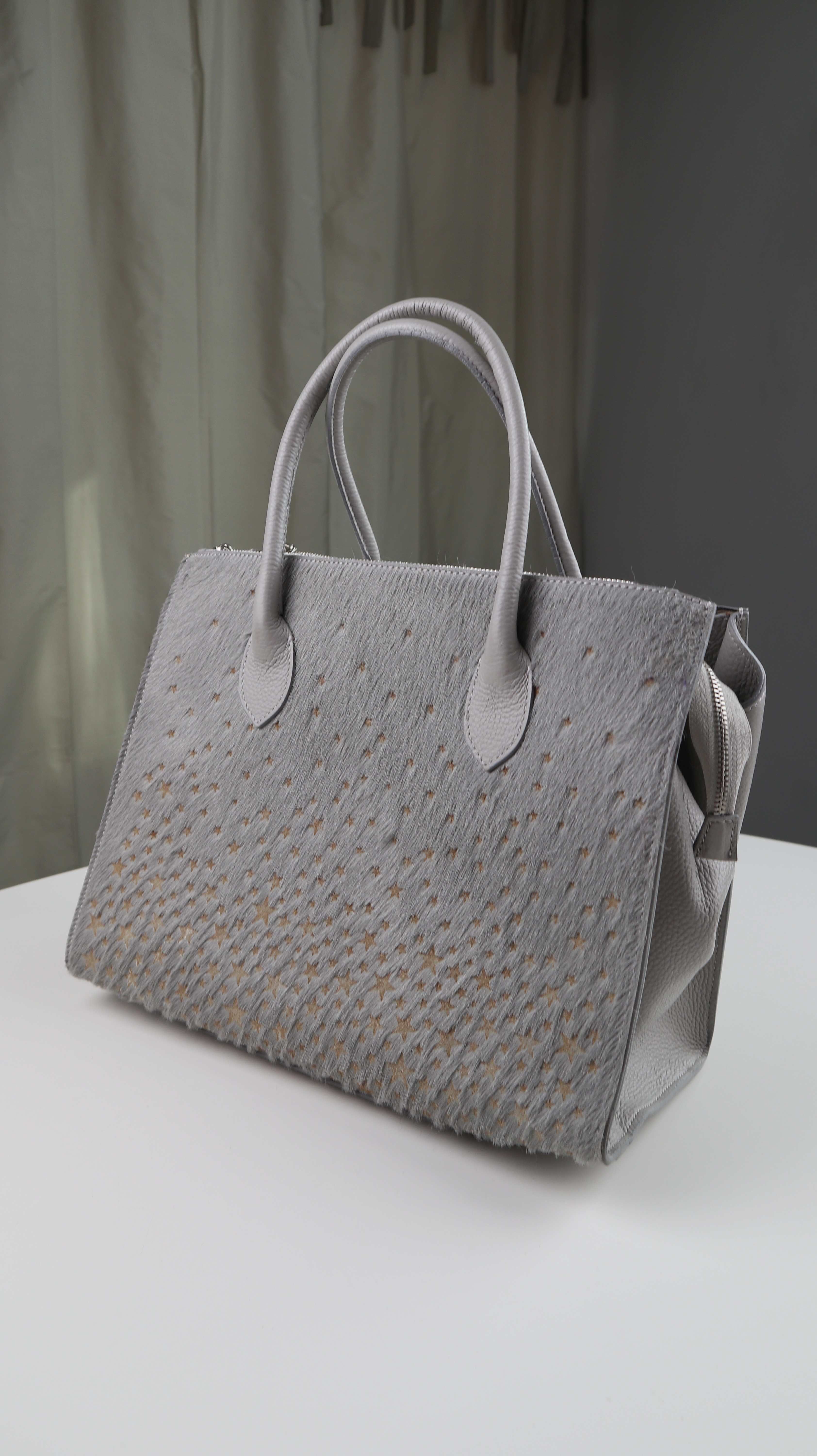 Roberto Pancani Tasche Ledertasche Grau Handtasche Shopper Felltasche Sterne