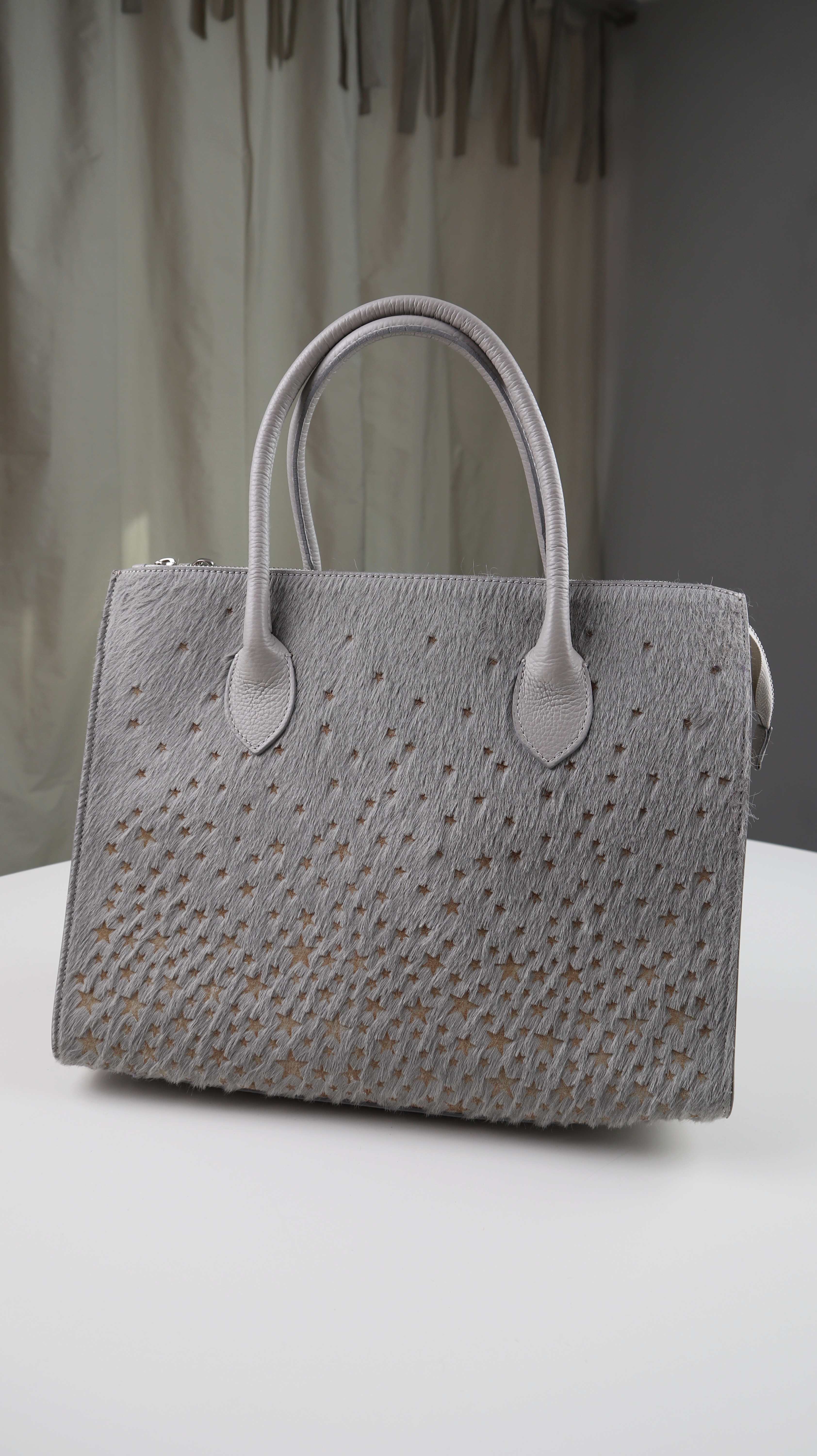 Roberto Pancani Tasche Ledertasche Grau Handtasche Shopper Felltasche Sterne