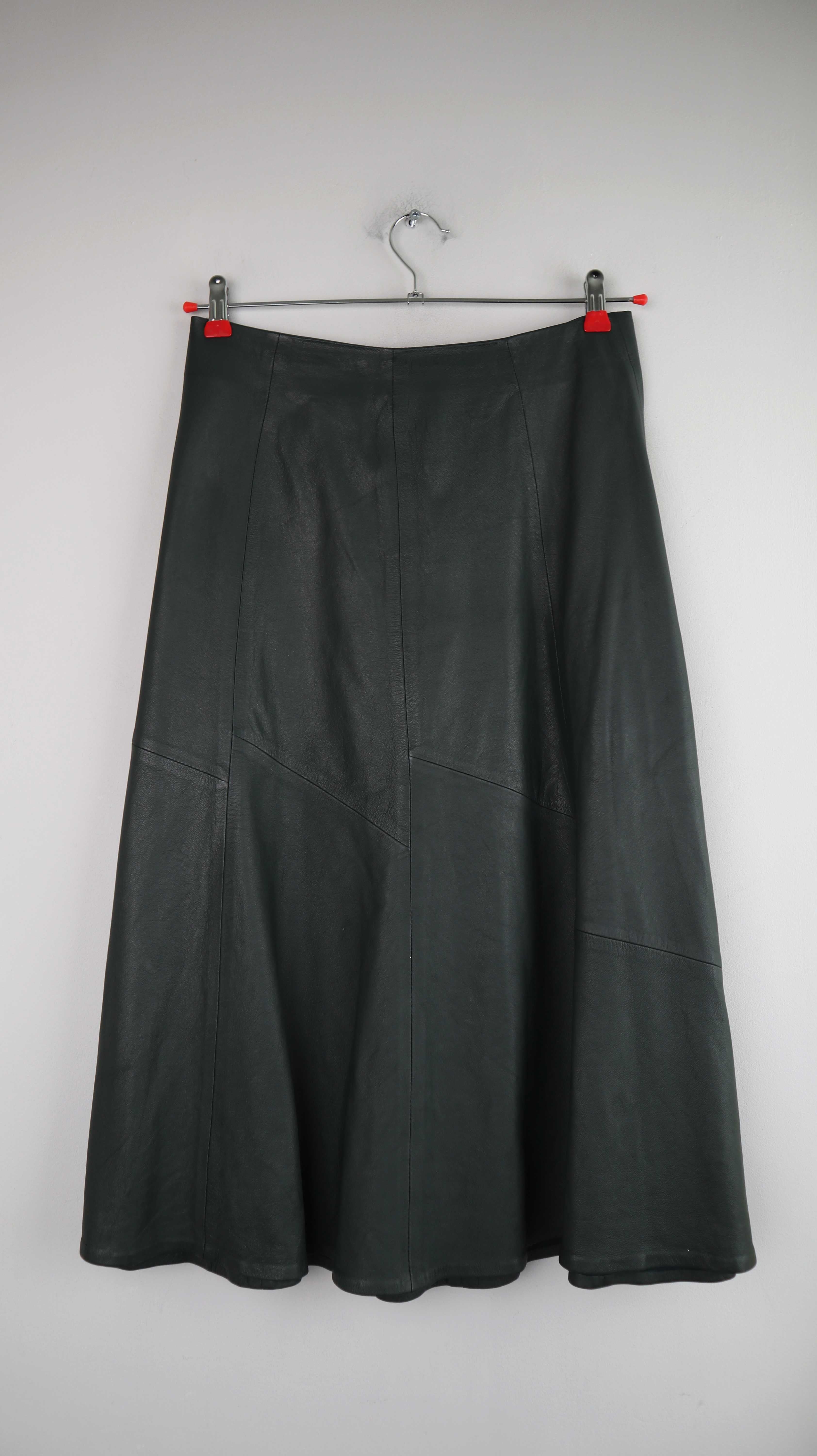 Ivy & Oak Rock Grün Leder Lederrock 38 M Midi Dunkelgrün Glattleder Tulpenrock