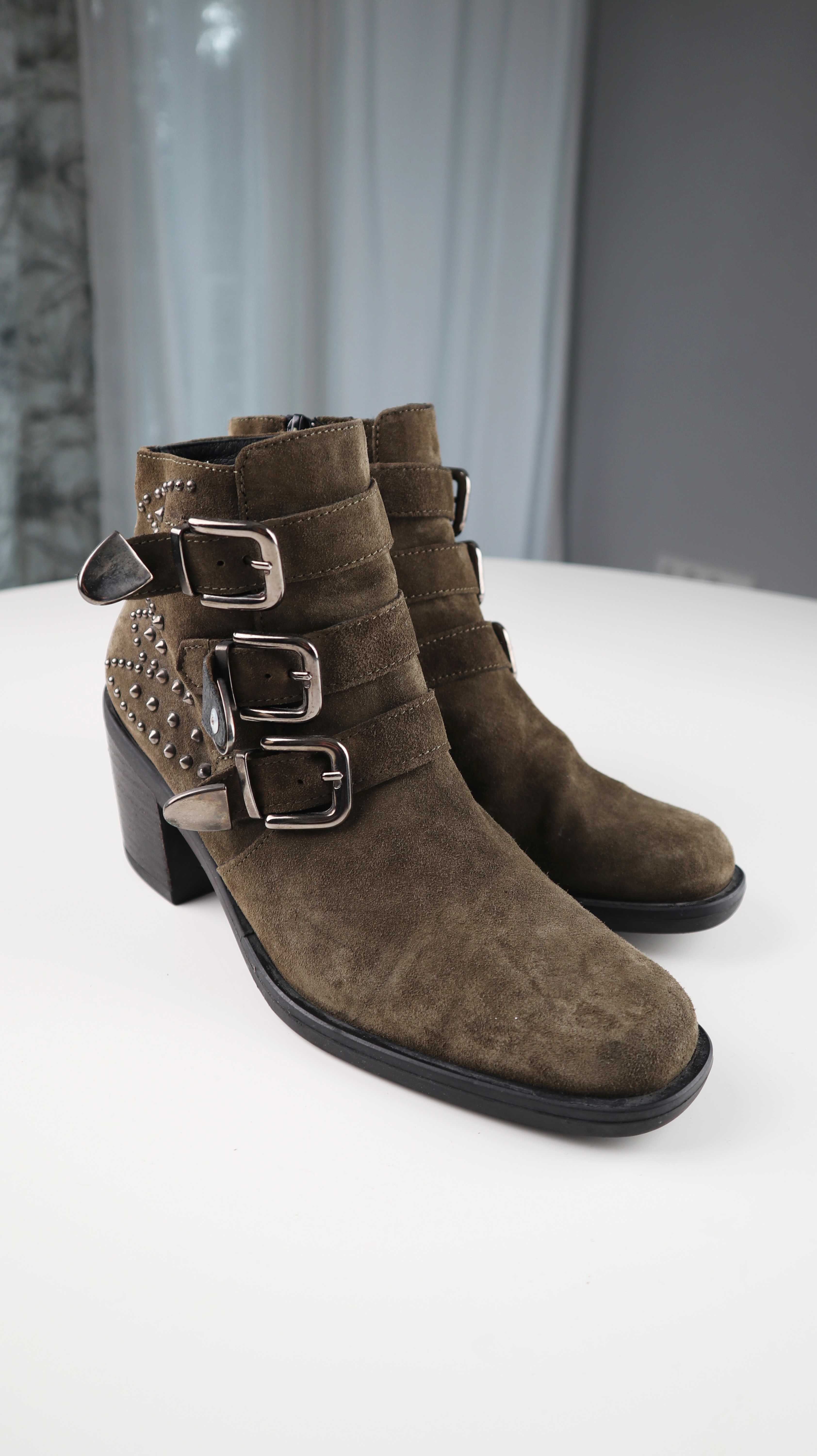 Kanna Stiefeletten 39 Neu Grün Khaki Wildleder Absatzschuhe