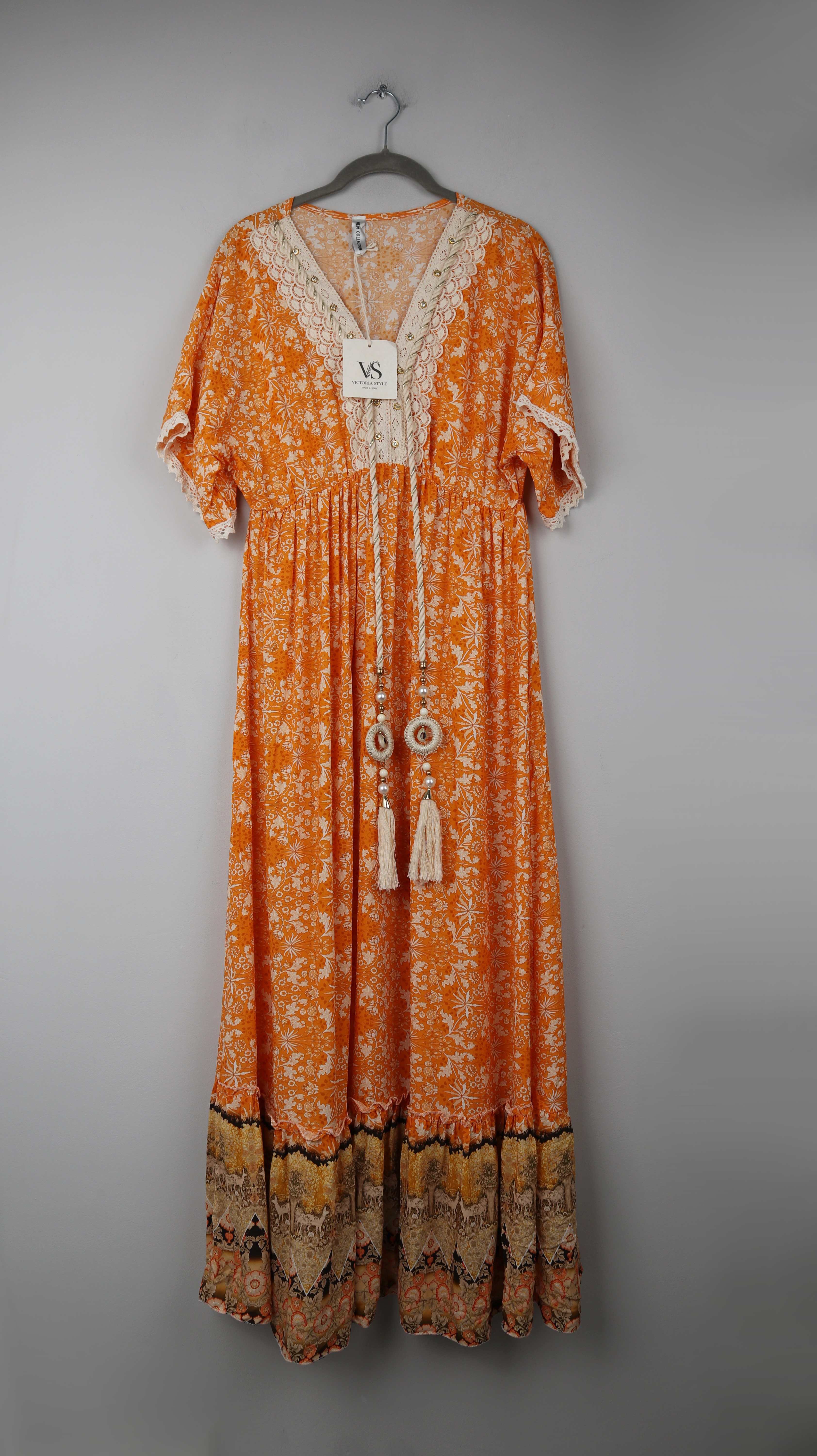 Maxikleid Kleid Lang Neu Orange Maxi Victoria Style 38 M 40 L Hippie Bohemian