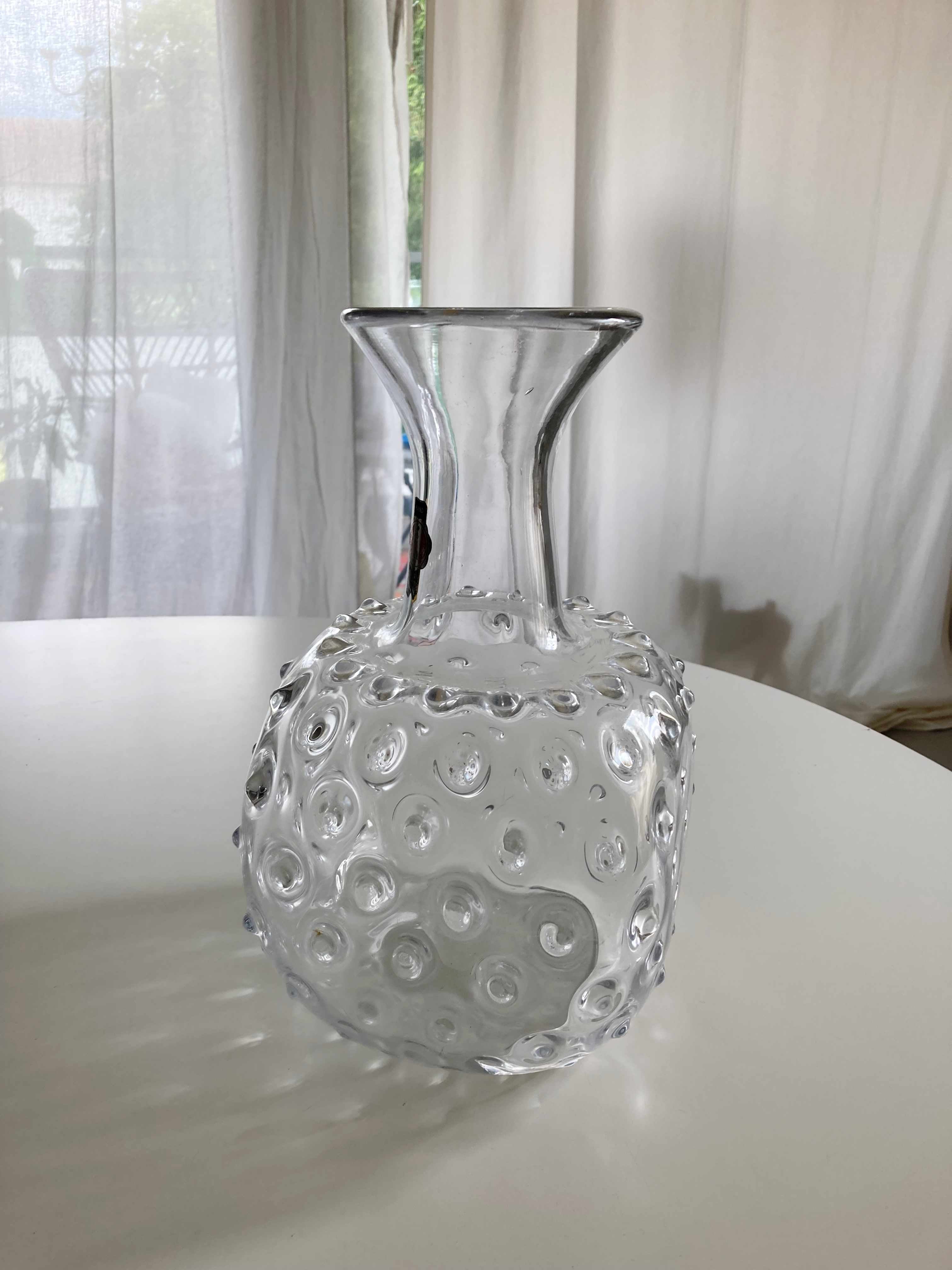 Vintage Vase Handgeblasen groß Blumenvase eckig transparent Glas