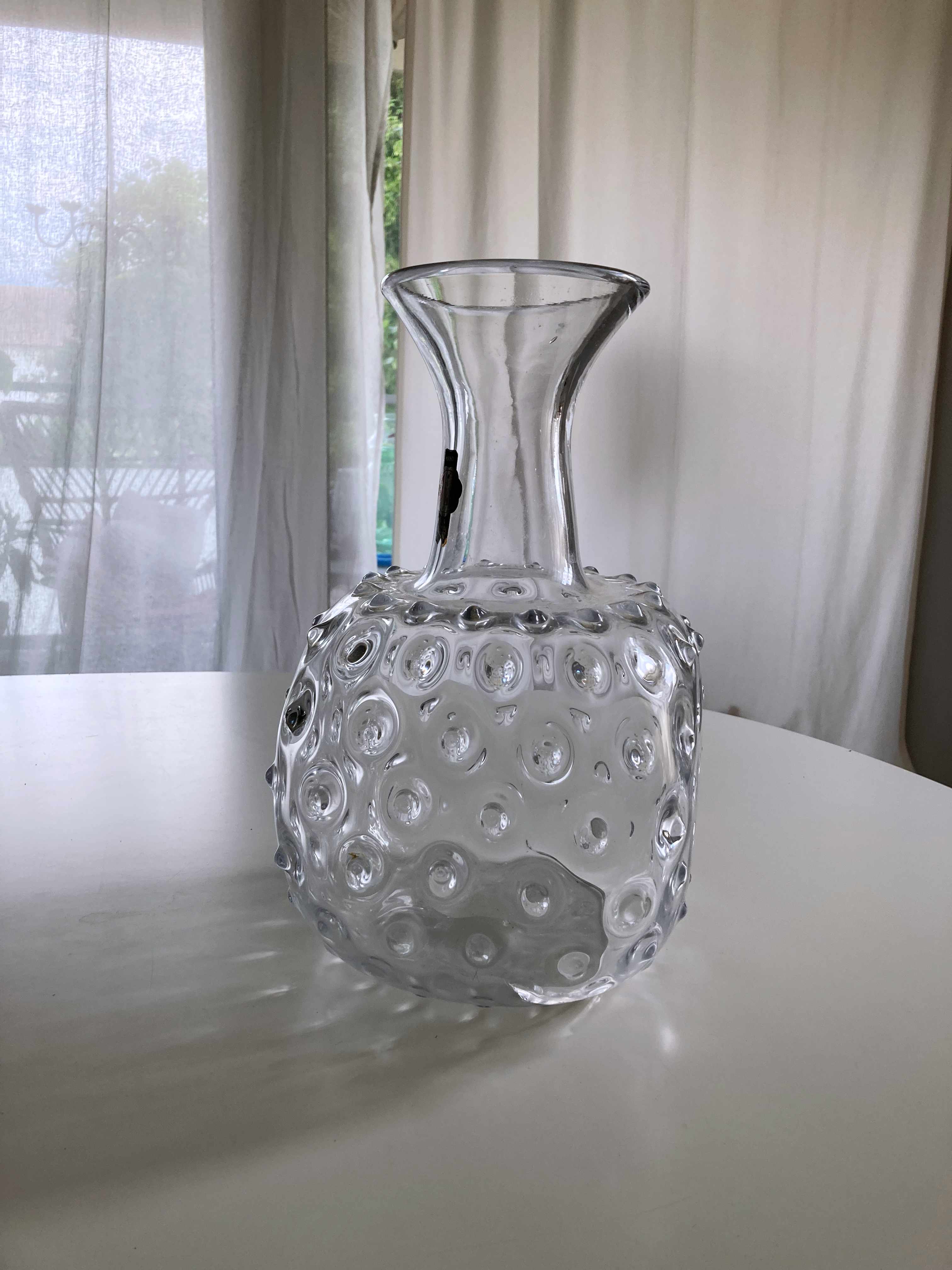 Vintage Vase Handgeblasen groß Blumenvase eckig transparent Glas