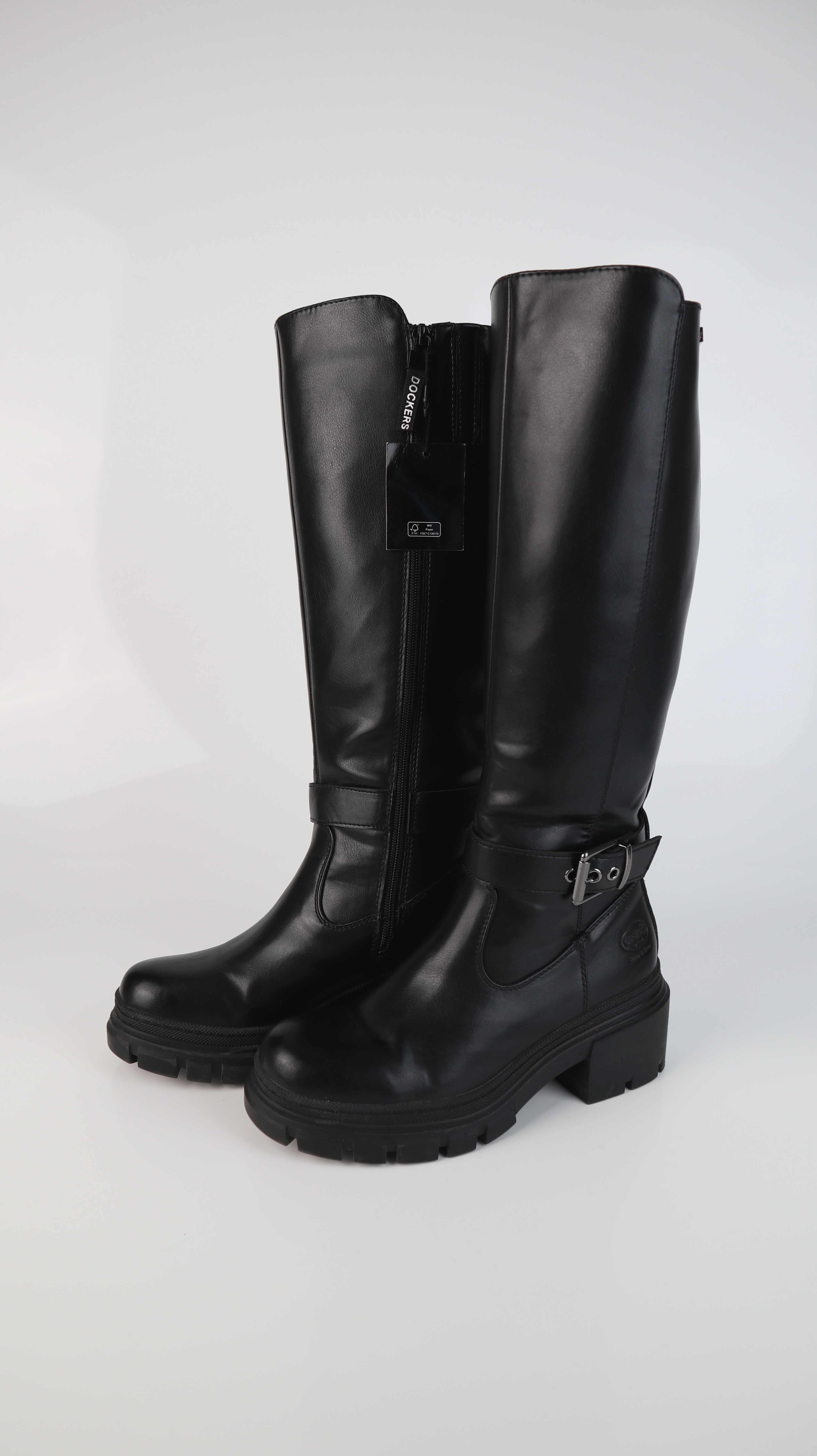 Dockers Stiefel schwarz 37 Boots Bikerboots Lederstiefel lang