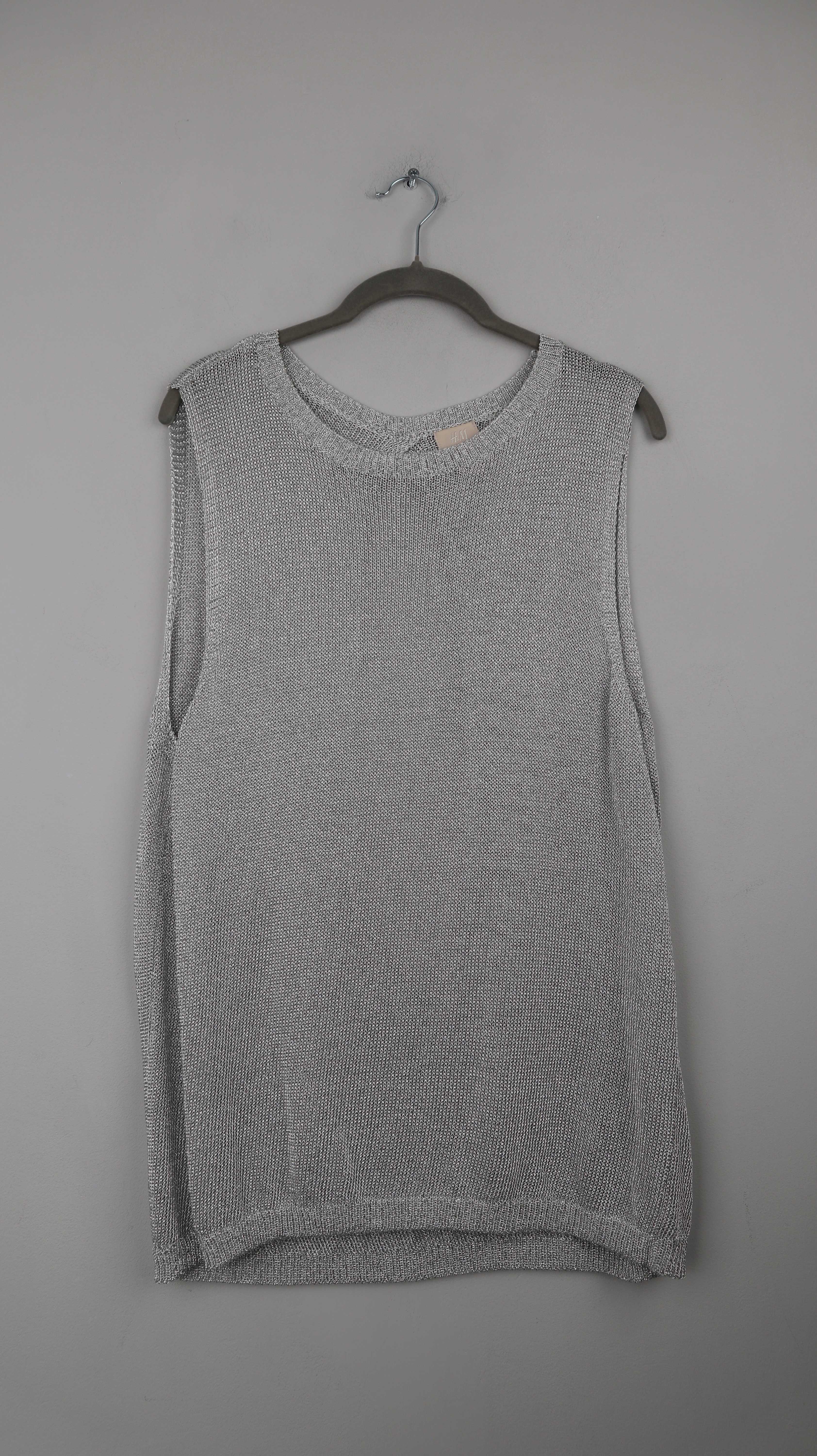 H&M Top Silber Grau 40 L metallic gestrickt Shirt Weste Oberteil